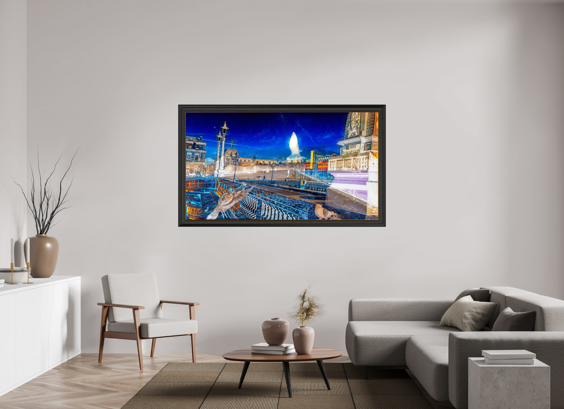 176 x 99 cm, 11 Cadre Noir-Or Les oiseaux gardaient la ville pendant que nous dormions