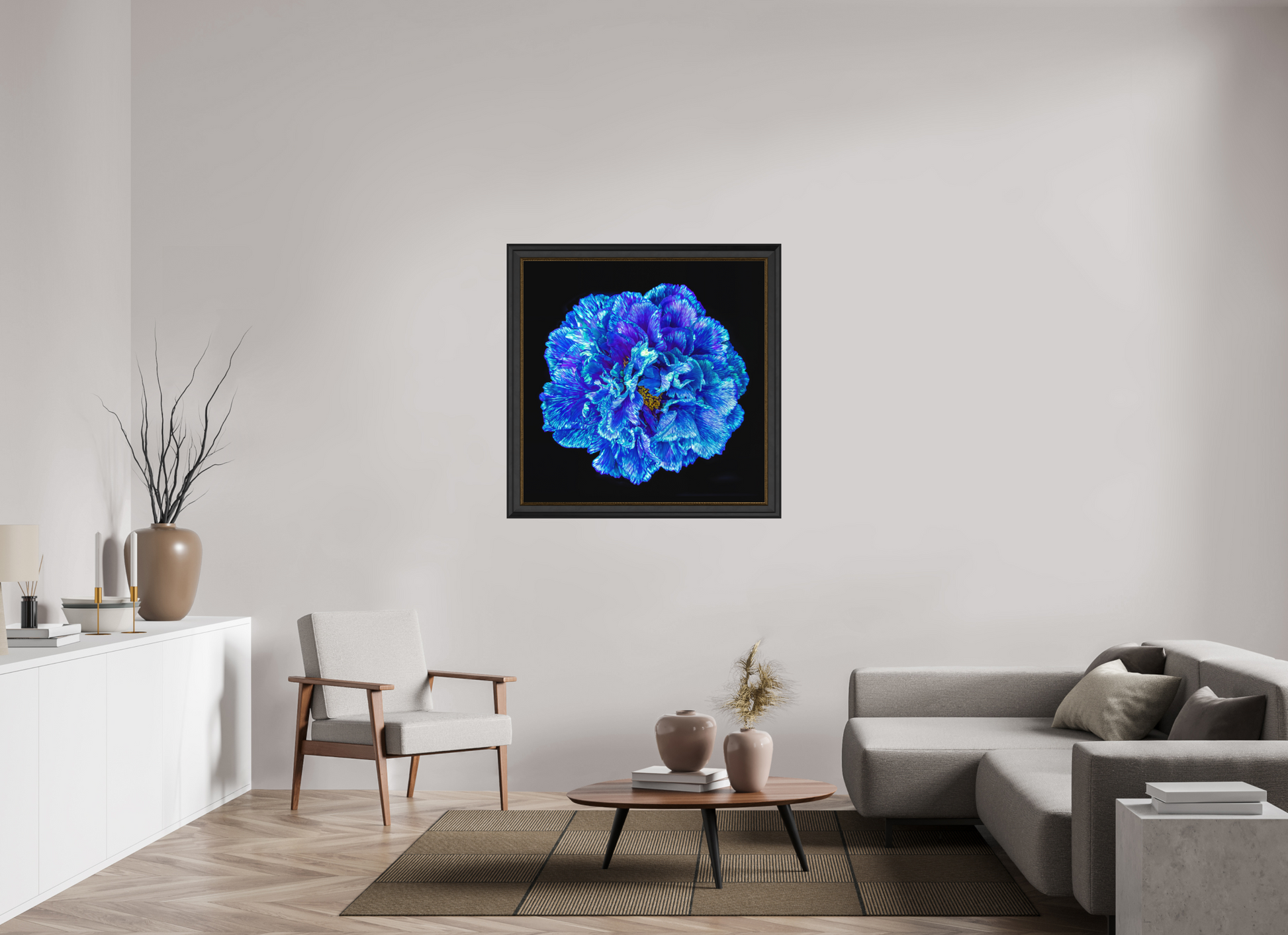 100 x 100 cm, 6 Cadre bois Noir-or 65mm fdgd