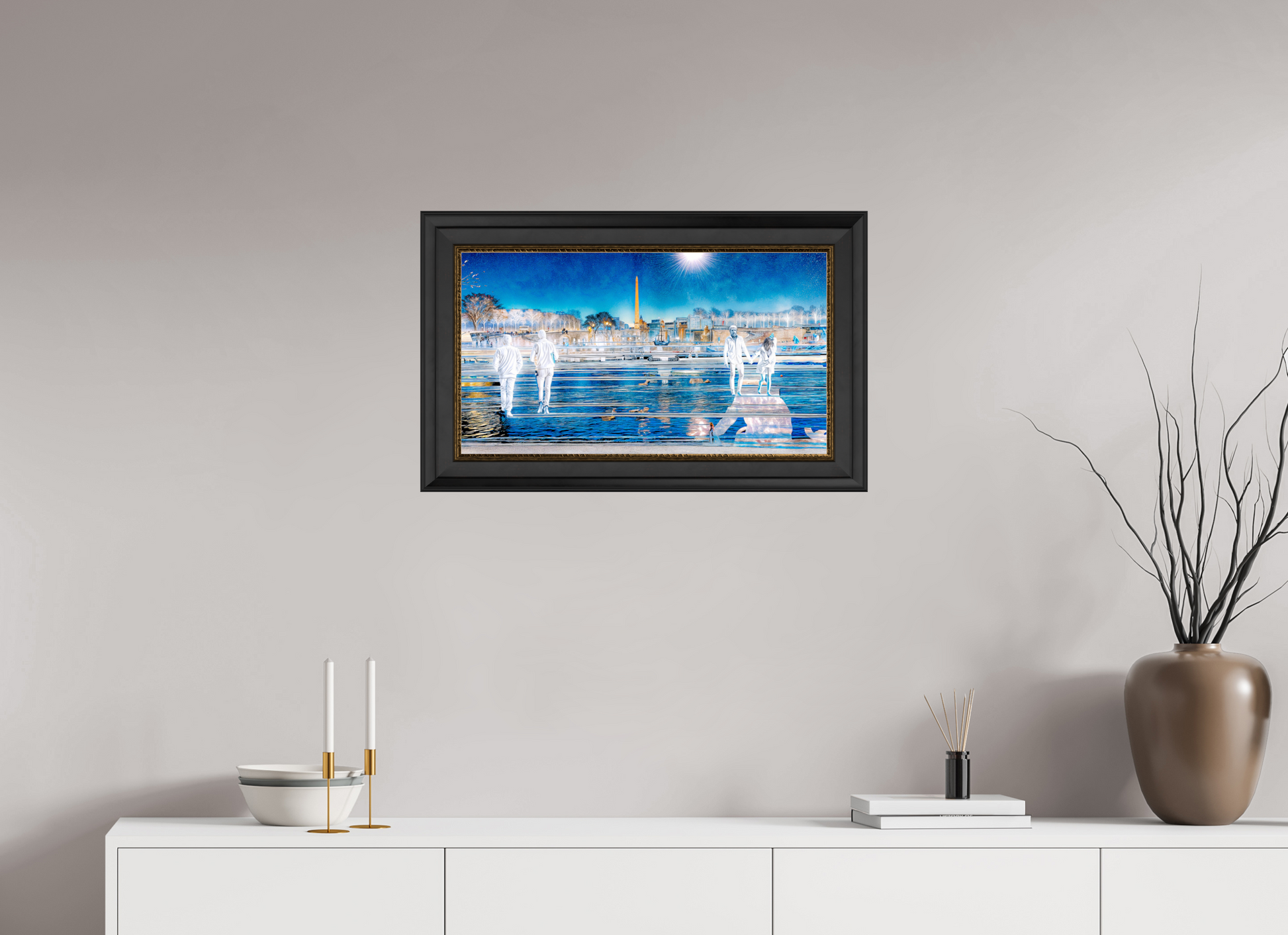 64 x 36 cm, 11 Cadre Noir-Or Les pas flottaient au-dessus du temps