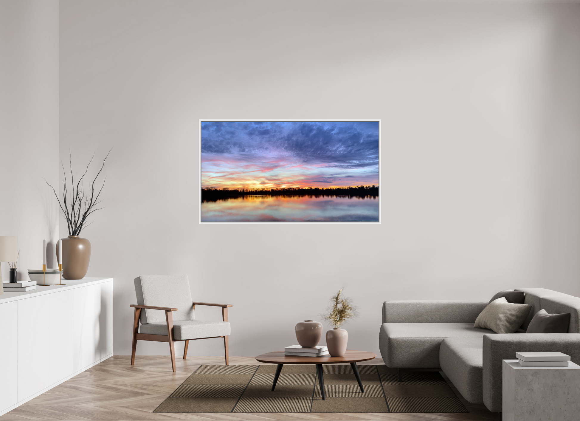 160 x 90 cm, Caisse américaine Blanche Reflets d’un Même Ciel II – Le Souffle Pourpre