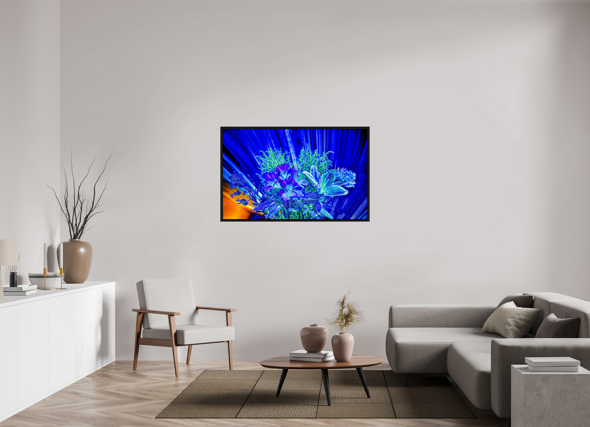 128 x 80 cm, Caisse américaine Noire Floraisons dans le vent lumineux