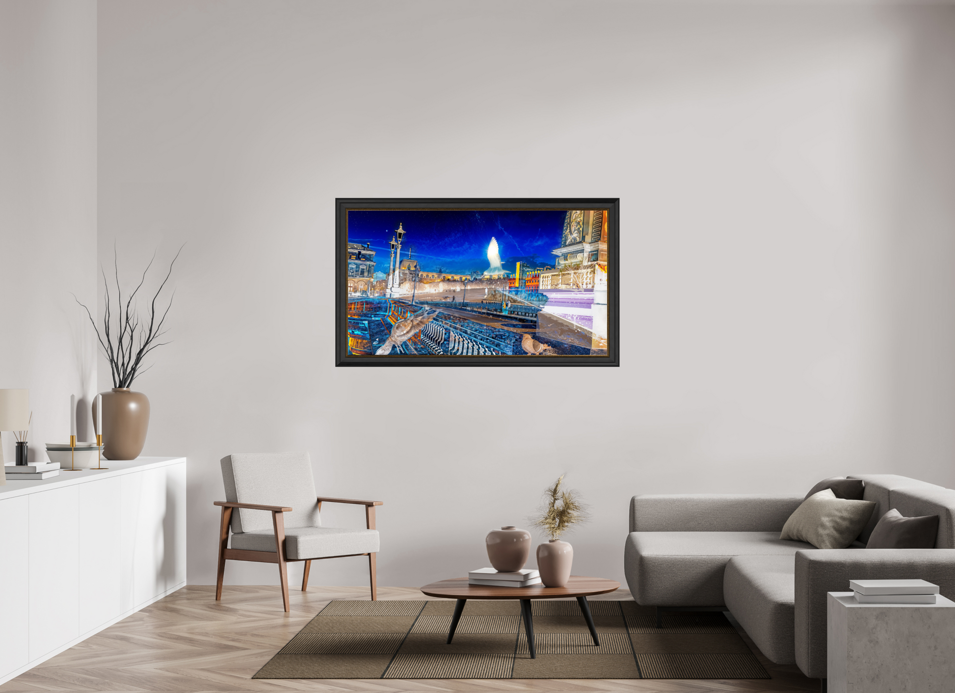 144 x 81 cm, 11 Cadre Noir-Or Les oiseaux gardaient la ville pendant que nous dormions
