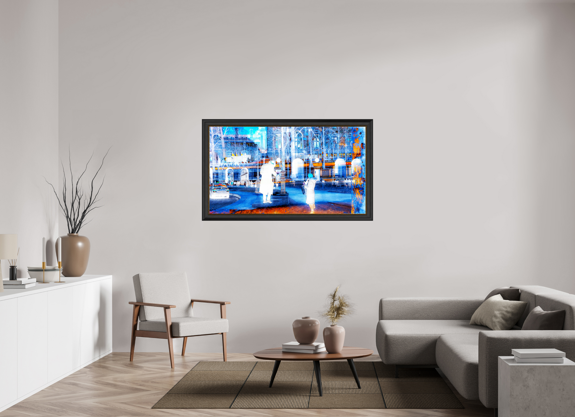 144 x 81 cm, 11 Cadre Noir-Or Ce que la ville montre à ceux qui s’arrêtent