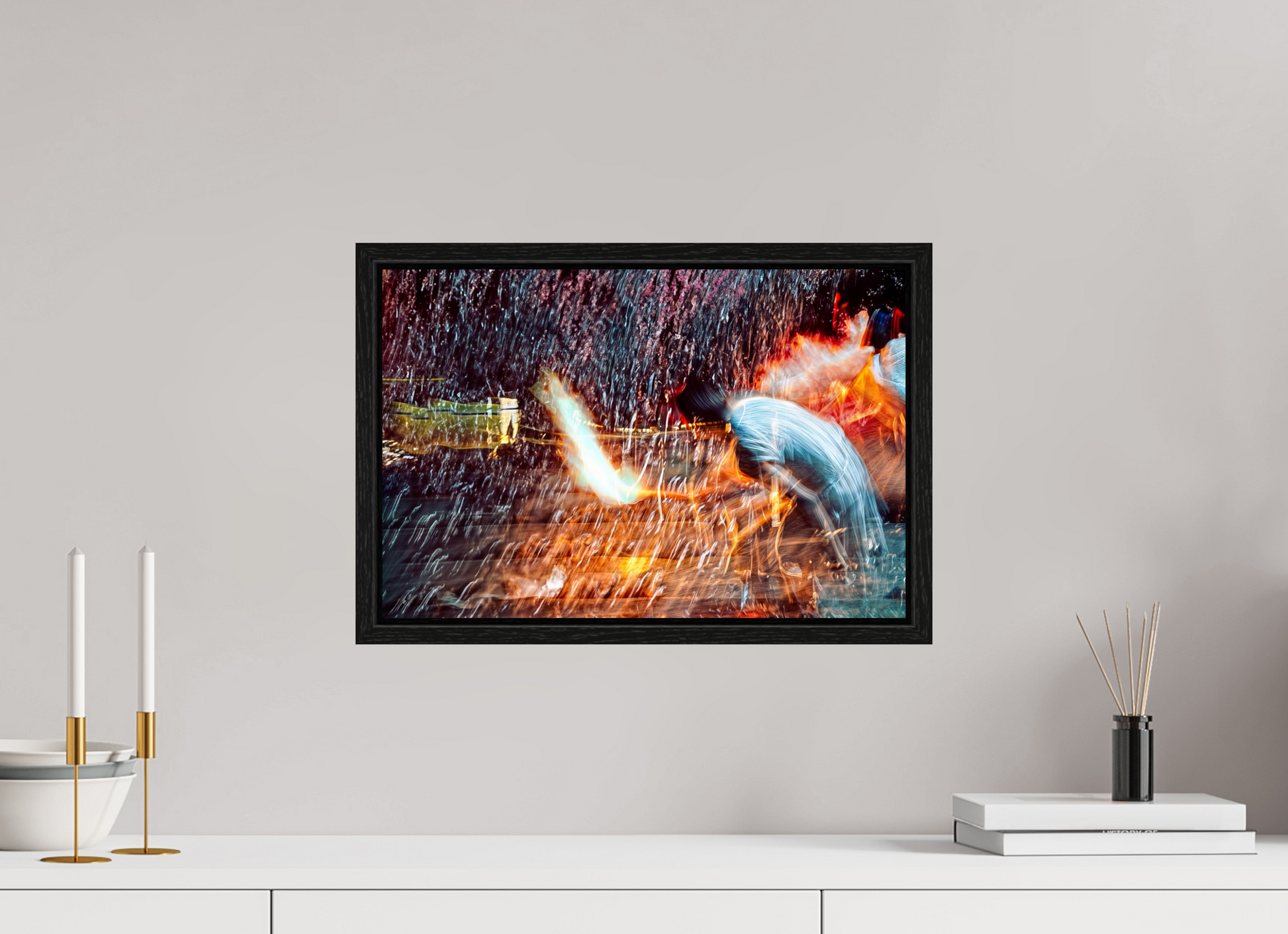 45 x 30 cm, 8 Caisse américaine Noire Rituel où le feu apprend le rythme