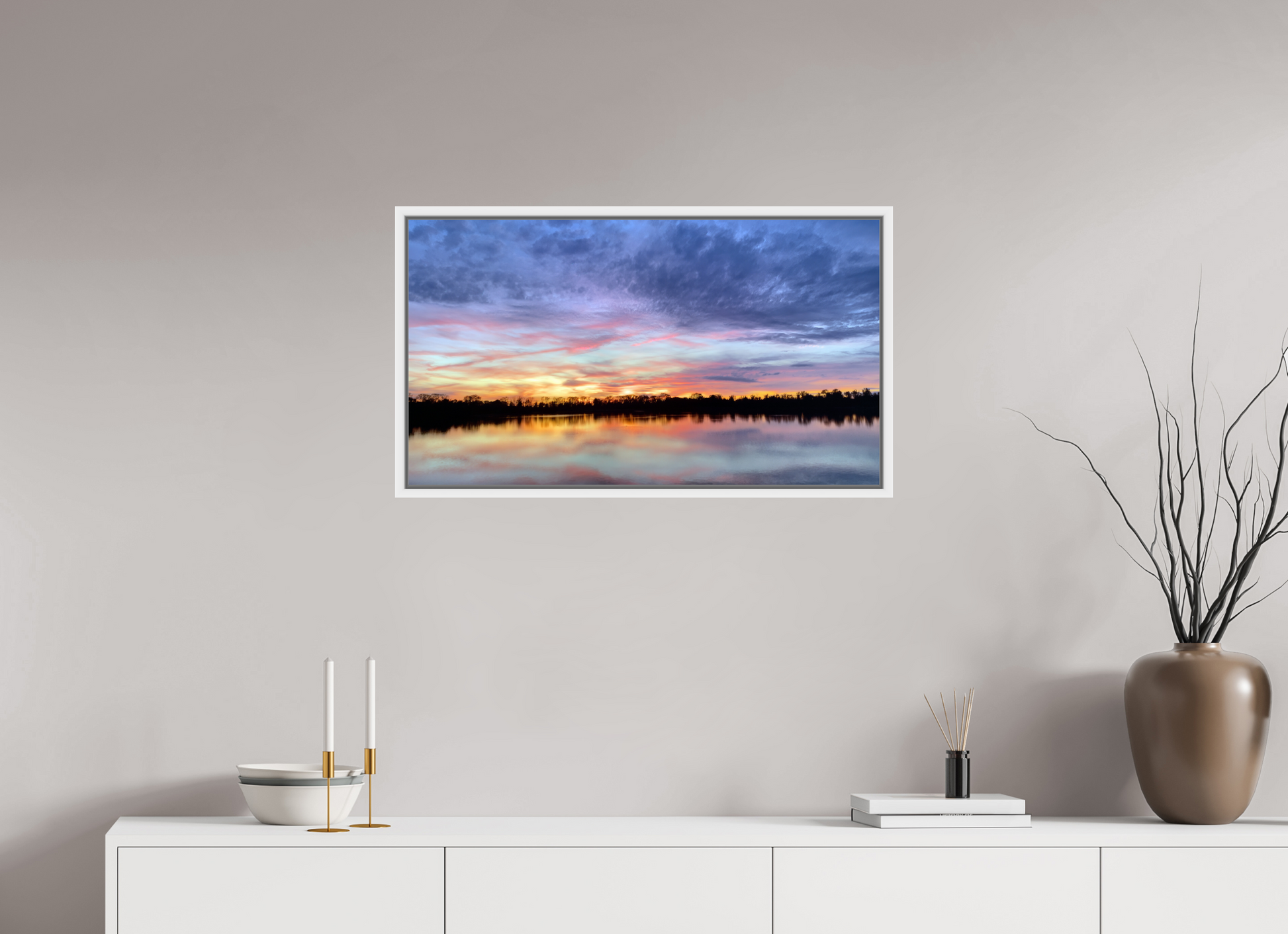 80 x 45 cm, Caisse américaine Blanche Reflets d’un Même Ciel II – Le Souffle Pourpre
