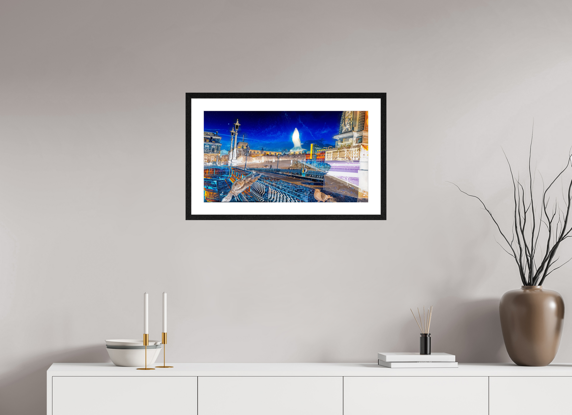 64 x 36 cm, 4 Cadre Noir : Passe-Partout Blanc Les oiseaux gardaient la ville pendant que nous dormions