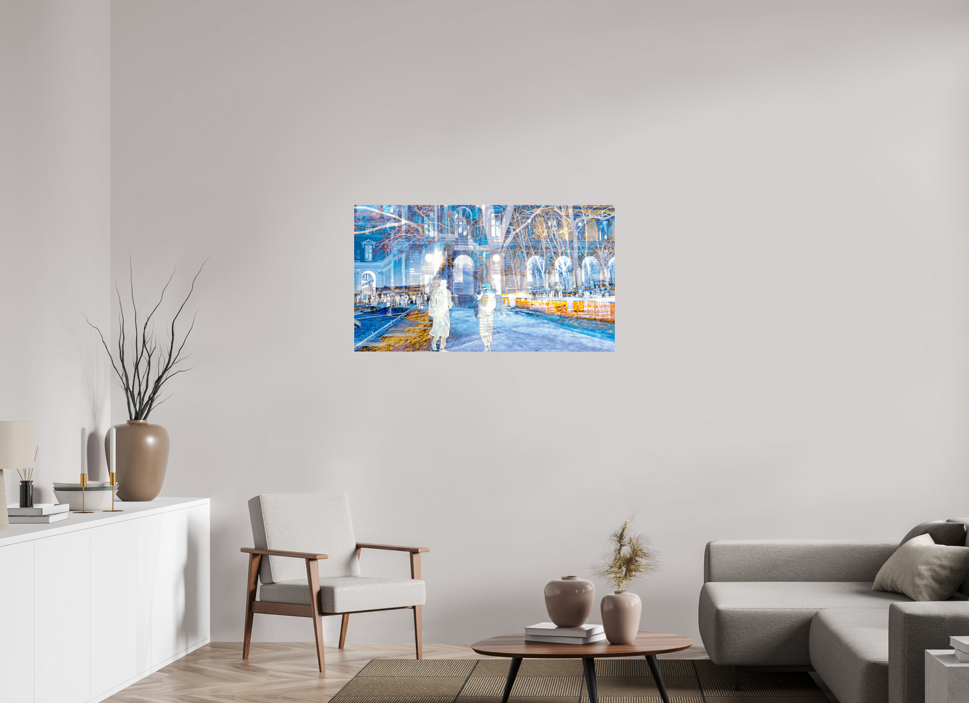 112 x 63 cm, 3 Tirage photo sous Verre acrylique Les corps devenaient légers en traversant la place