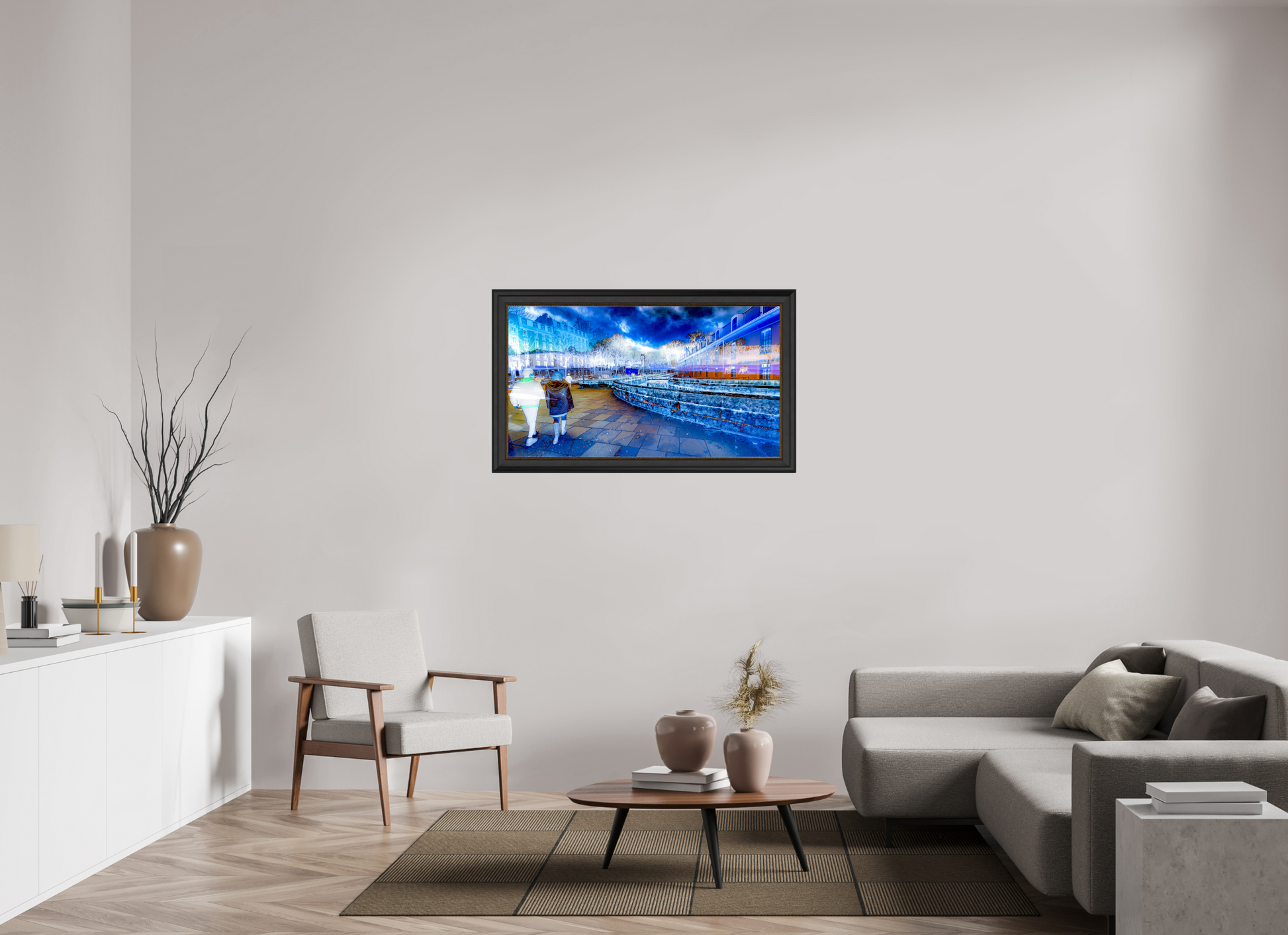 112 x 63 cm, 11 Cadre Noir-Or La promenade n’était plus tout à fait la même
