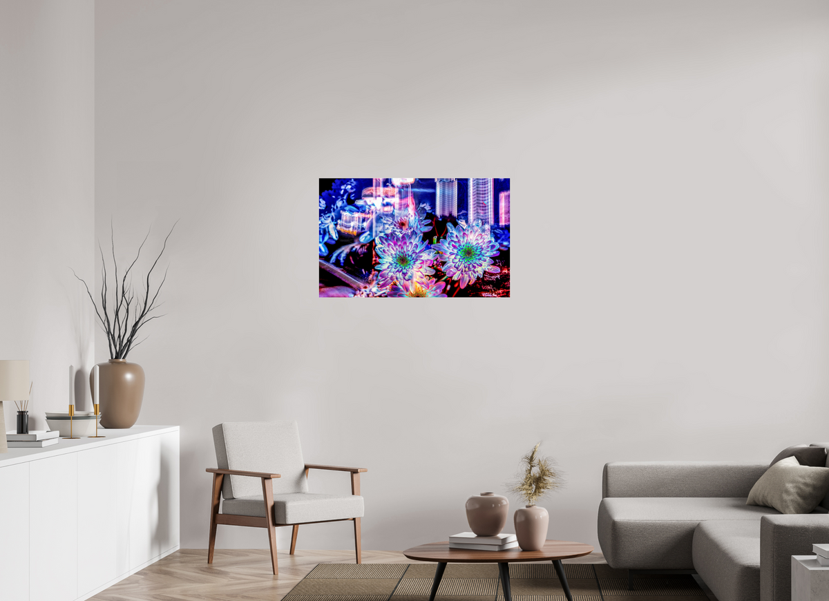 96 x 60 cm, Tirage photo sous Verre acrylique Murmure floral suspendu entre deux éclairs