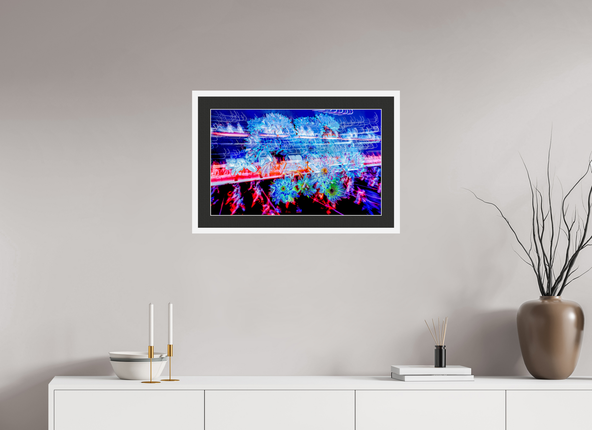64 x 40 cm, 7 Cadre Blanc : Passe-Partout Noir lisière Blanche Éclosions dans les courants de matière douce
