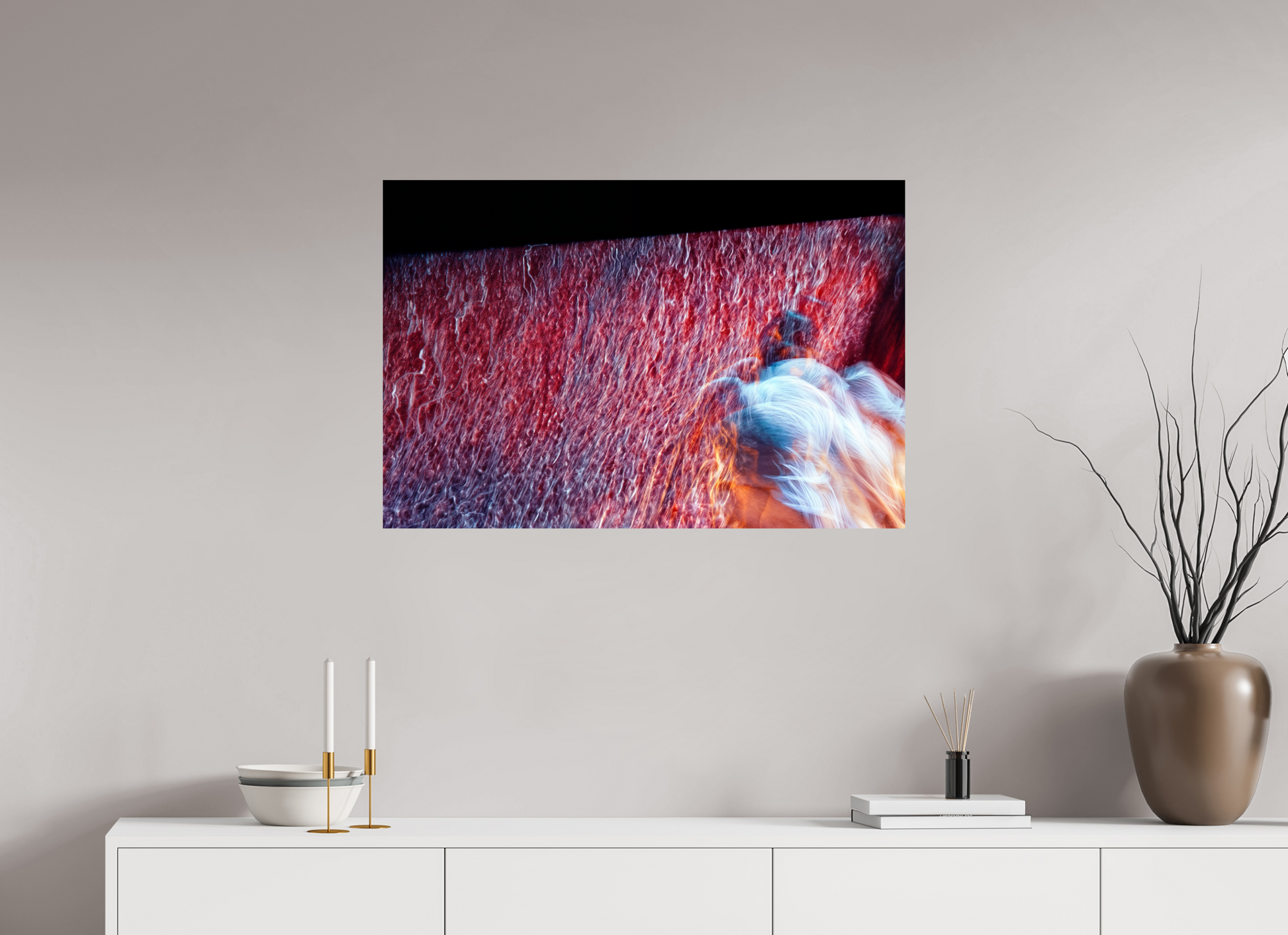 90 x 60 cm, 1 Tirage simple sur papier photo Fuji Crystal Pearl Là où le feu se transforme en pluie