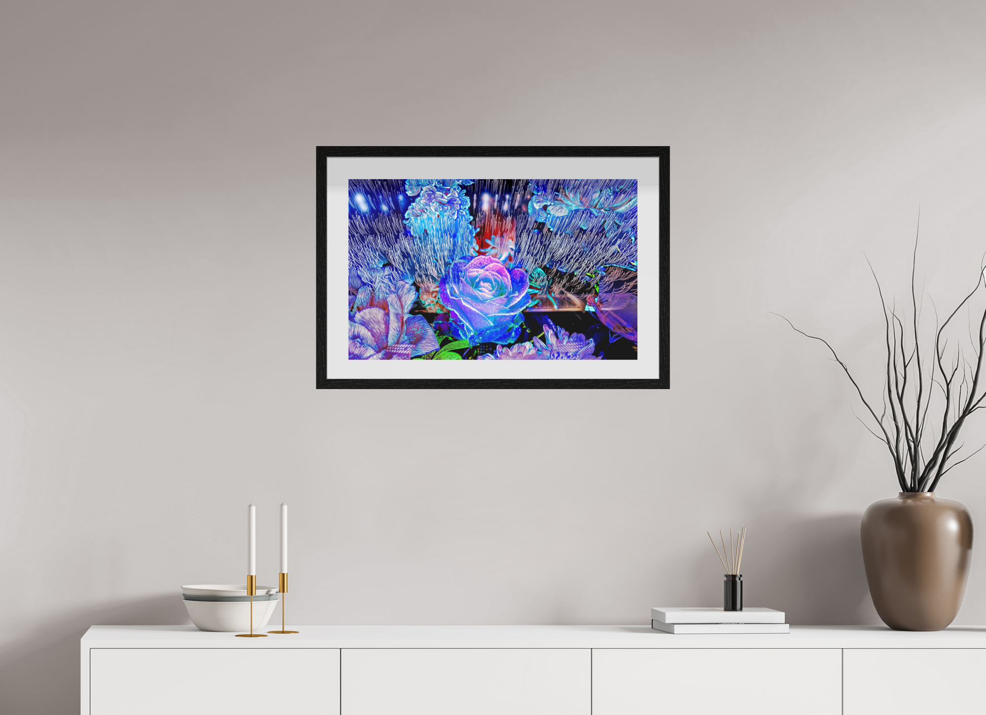 64 x 40 cm, 10 Cadre Noir Flottant Lorsque la lumière se souvient des fleurs