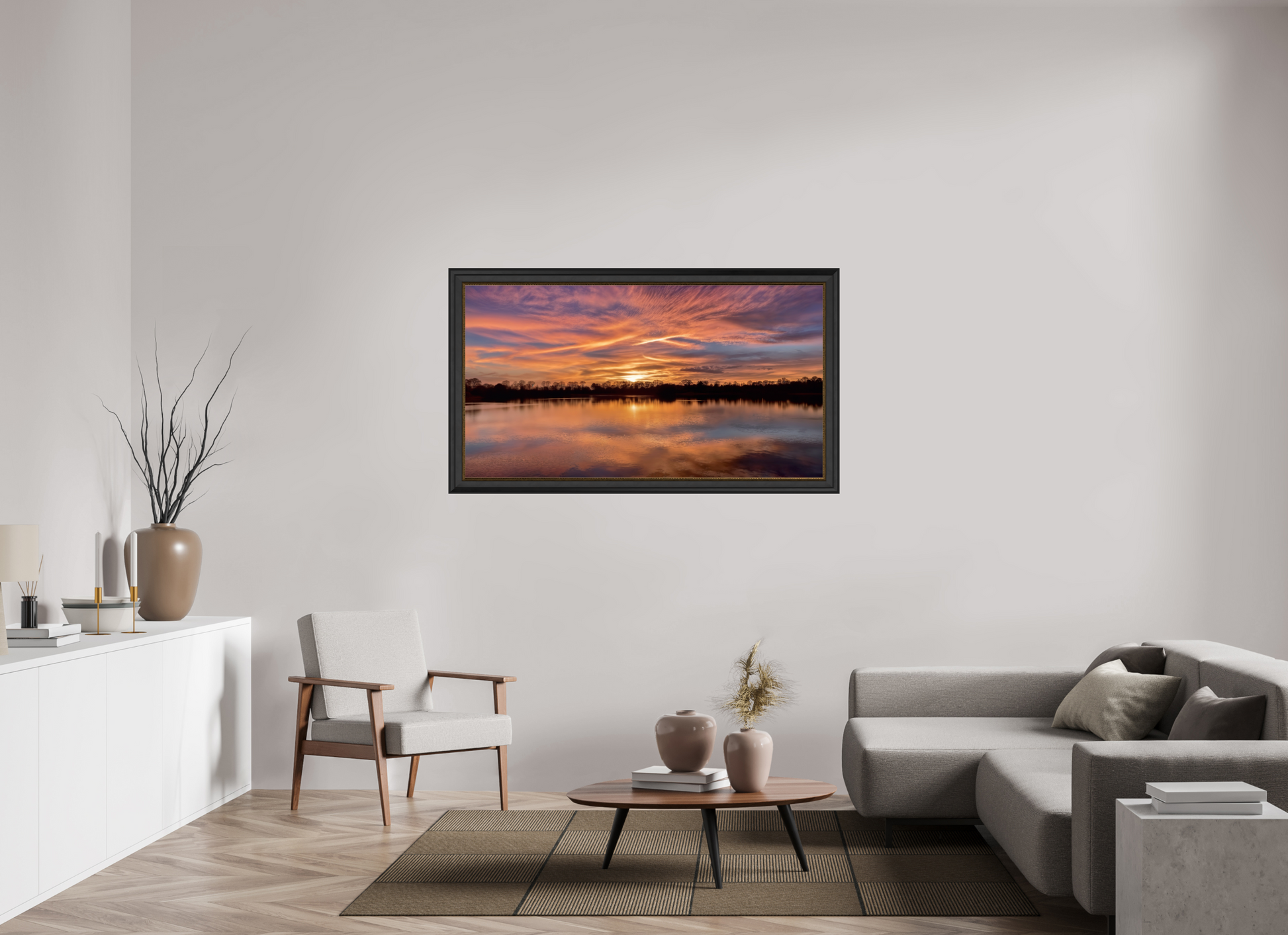 147,2 x 80 cm, Cadre Noir-Or 14 Reflets d’un Même Ciel XIV – La Lumière Dorée
