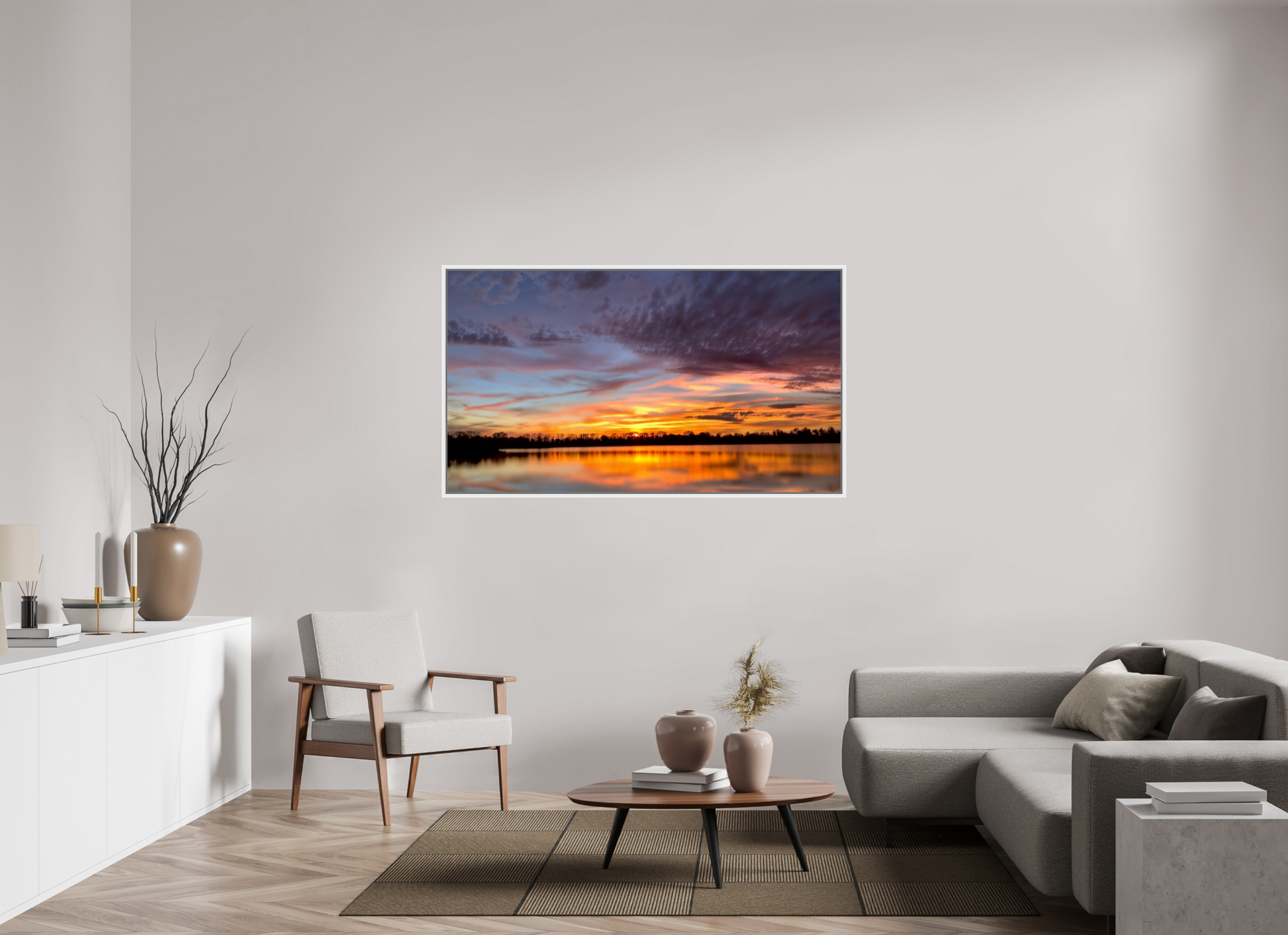 160 x 90 cm, Caisse américaine Blanche 11 Reflets d’un Même Ciel XI – L’Éclat du Couchant