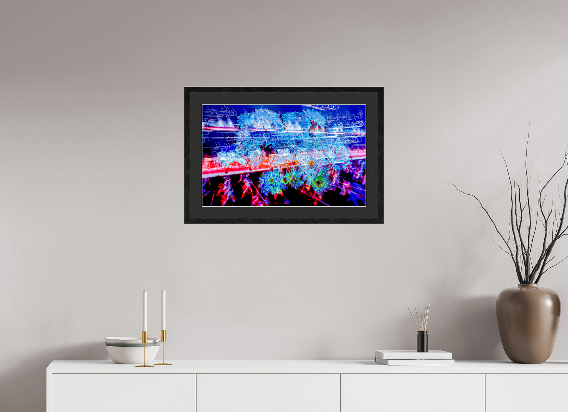 64 x 40 cm, 5 Cadre Noir : Passe-Partout Noir lisière Blanche Éclosions dans les courants de matière douce