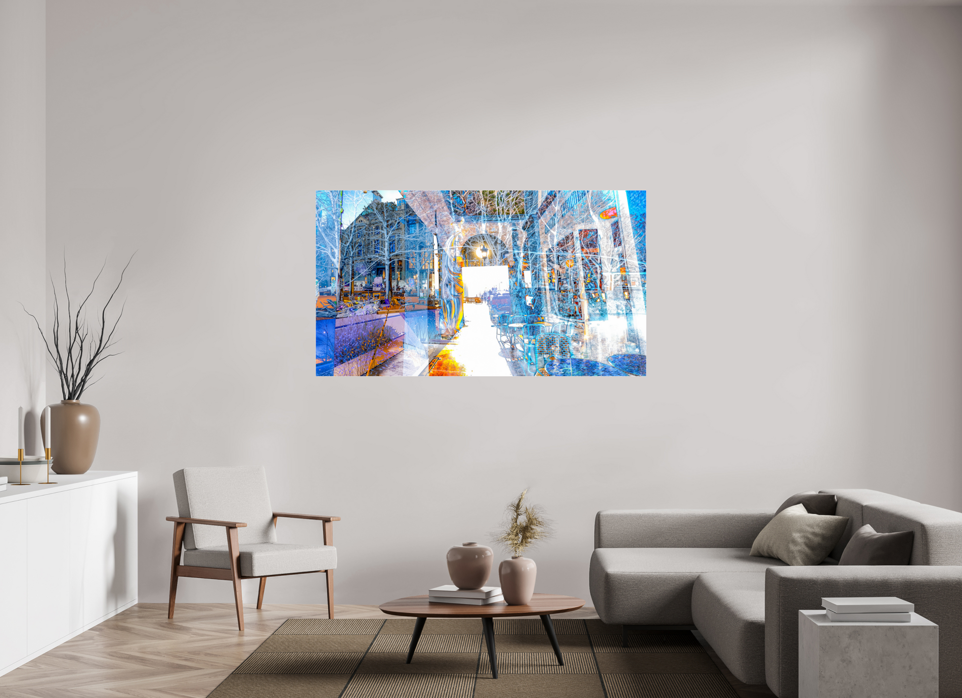 176 x 99 cm, 3 Tirage photo sous Verre acrylique Le seuil n’était pas une frontière, mais une invitation