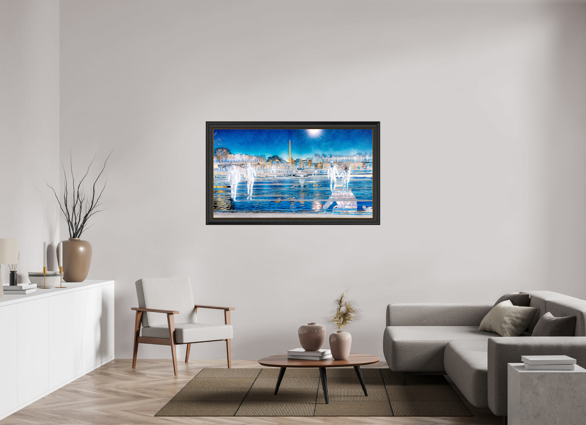 144 x 81 cm, 11 Cadre Noir-Or Les pas flottaient au-dessus du temps