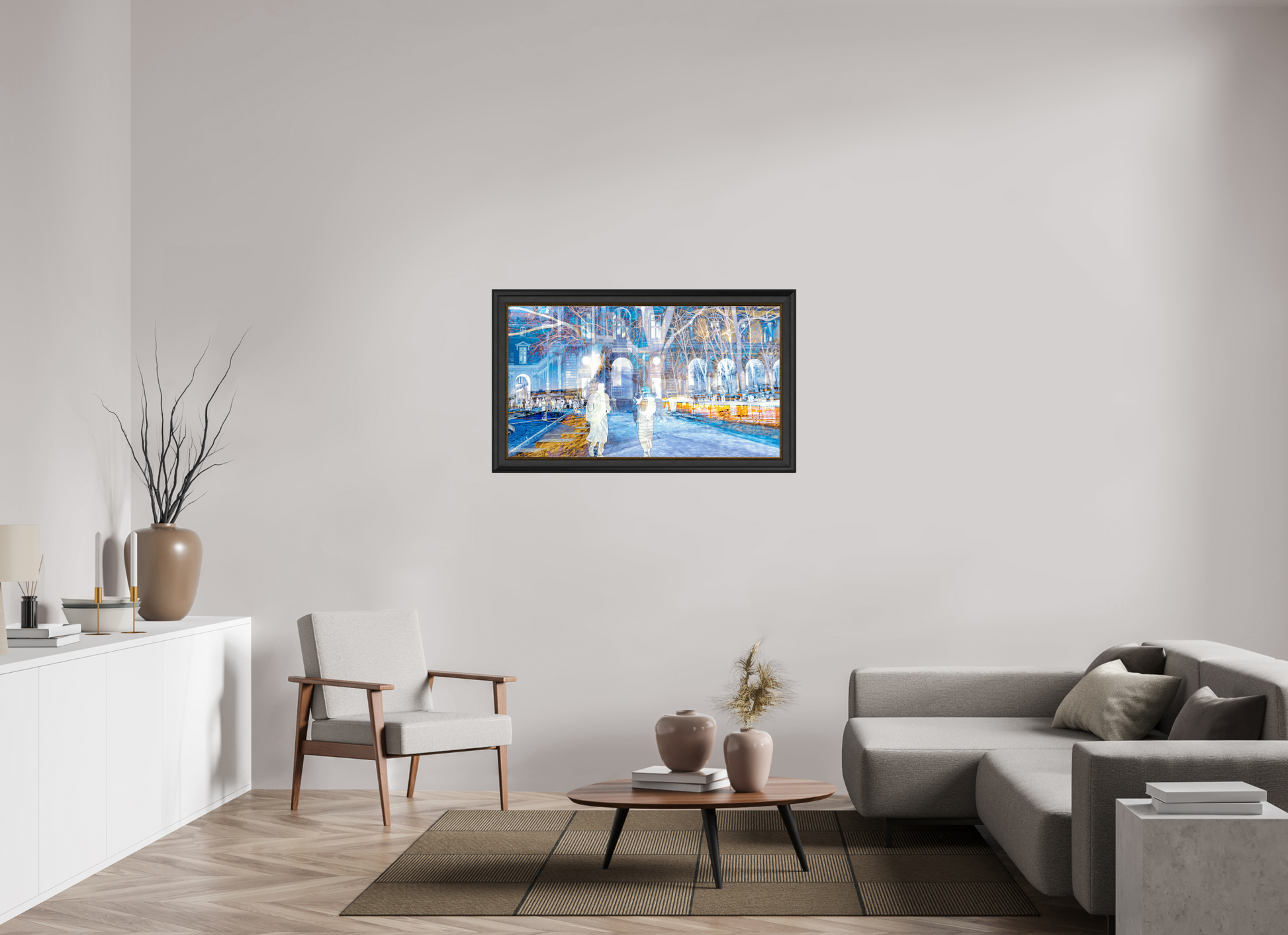 112 x 63 cm, 11 Cadre Noir-Or Les corps devenaient légers en traversant la place