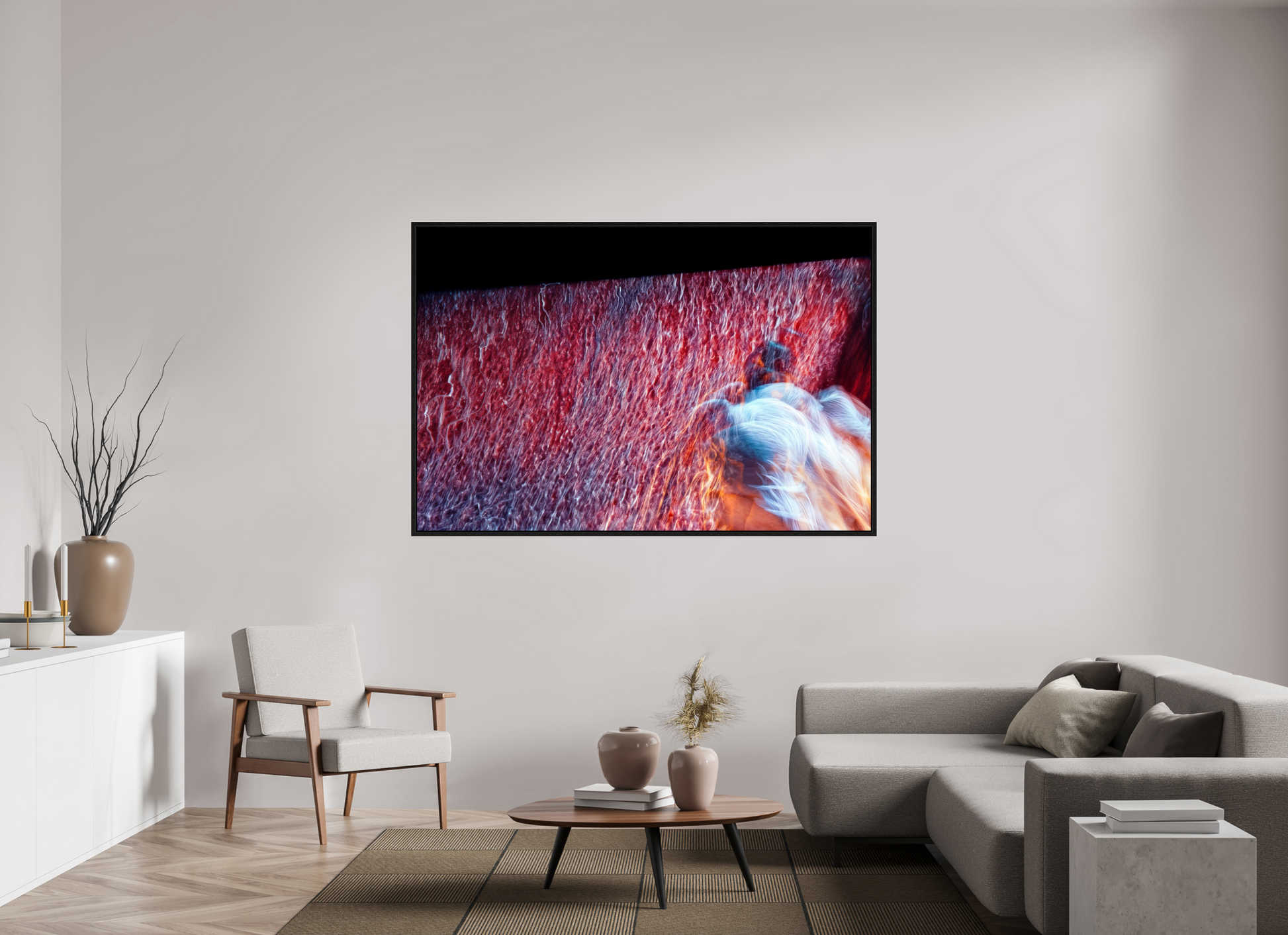 180 x 120 cm, 8 Caisse américaine Noire Là où le feu se transforme en pluie