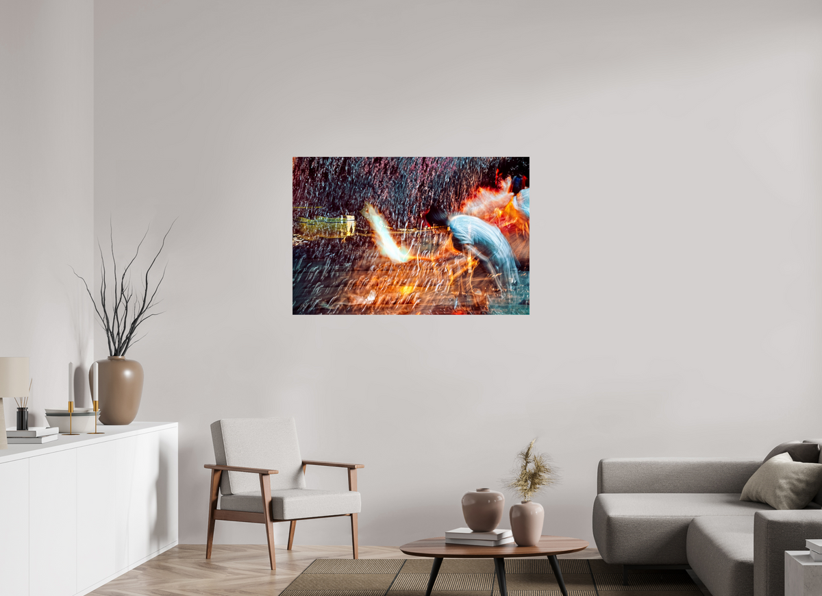120 x 80 cm, Tirage photo contrecollé sur Dibond Rituel où le feu apprend le rythme
