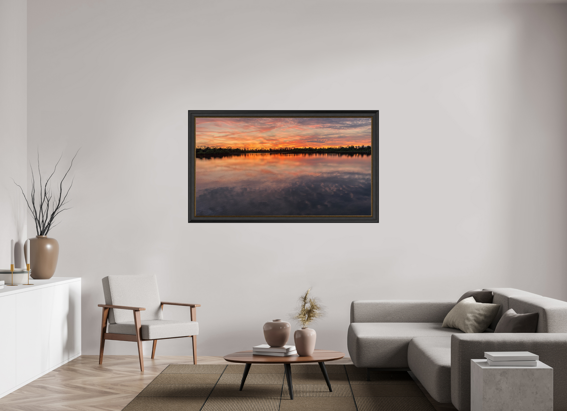 160 x 90 cm, Cadre Noir-Or Reflets d’un Même Ciel VI – L'Infini en Reflet