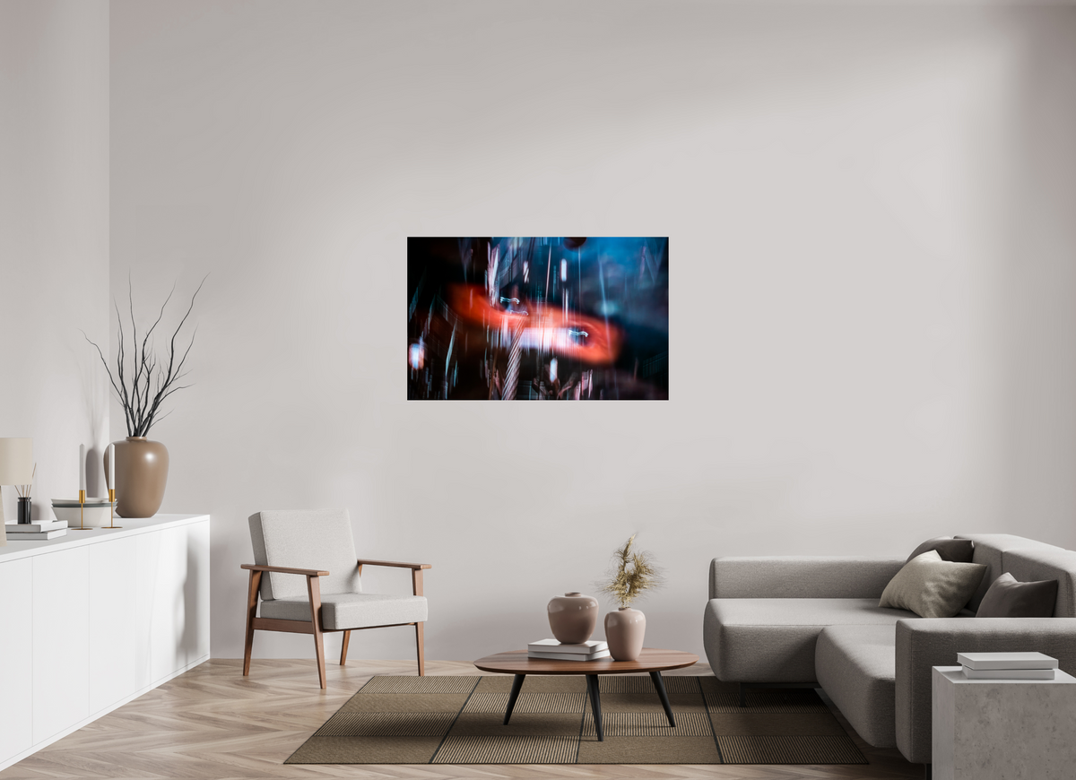 128 x 80 cm, Tirage simple sur papier photo Fuji Crystal Pearl Un sillage de lumière fend l'obscurité.