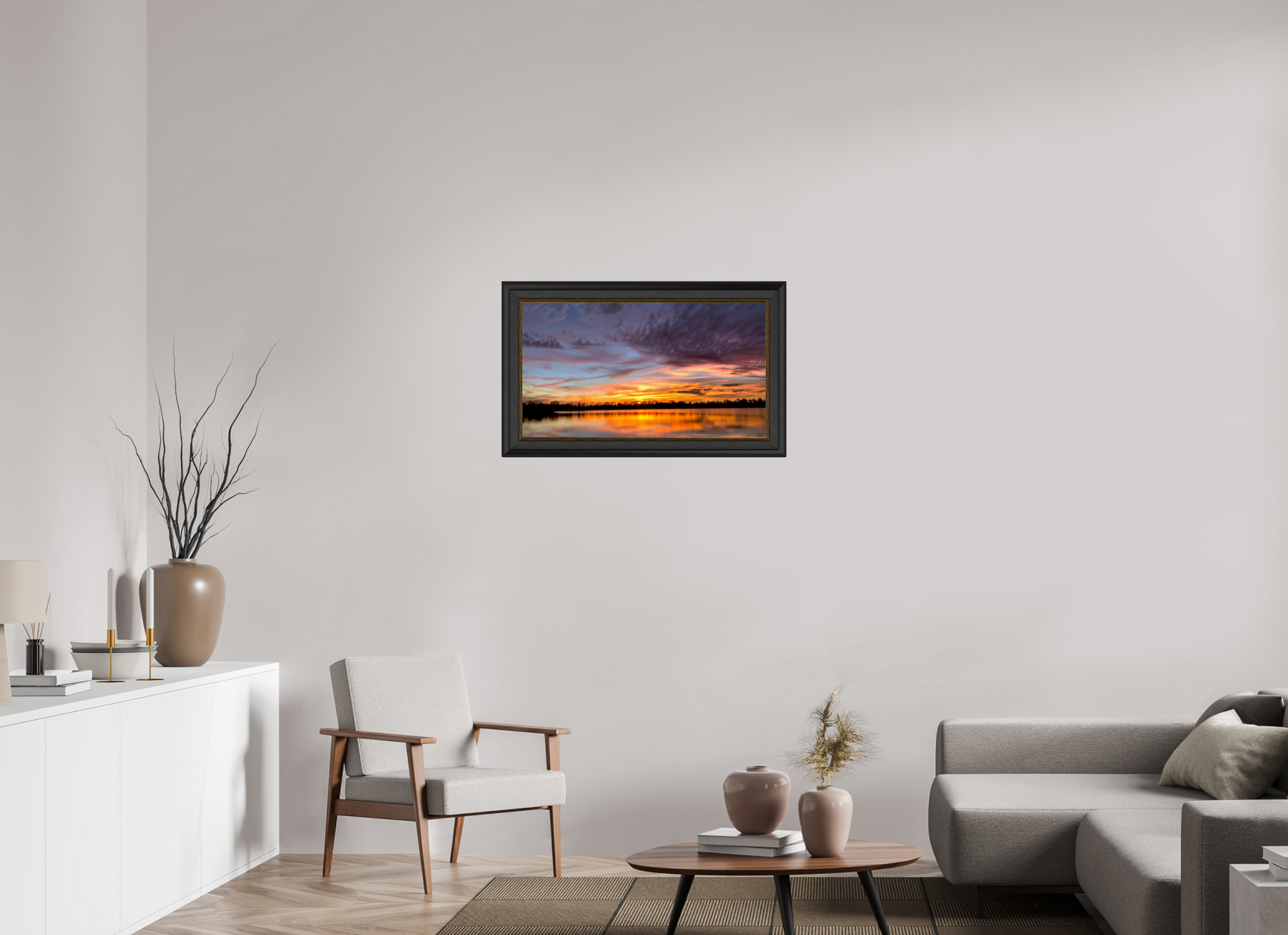 80 x 45 cm, Cadre Noir-Or 11 Reflets d’un Même Ciel XI – L’Éclat du Couchant