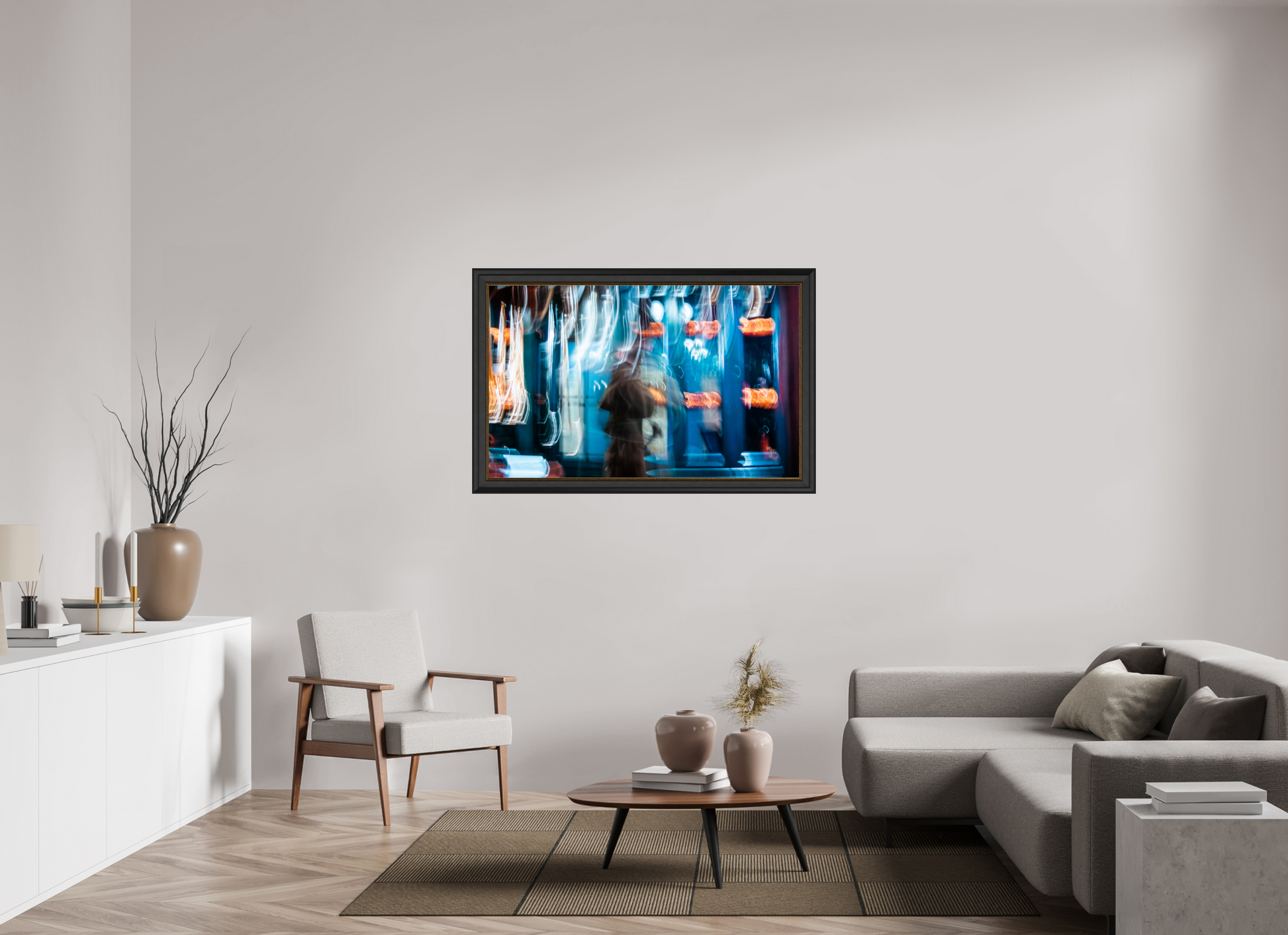 128 x 80 cm, Cadre Noir-Or Passant dans la lumière