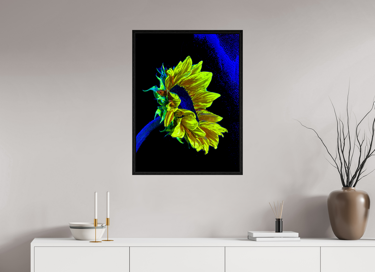 60 x 80 cm, Caisse américaine Noire L’or perdu dans le bleu du silence
