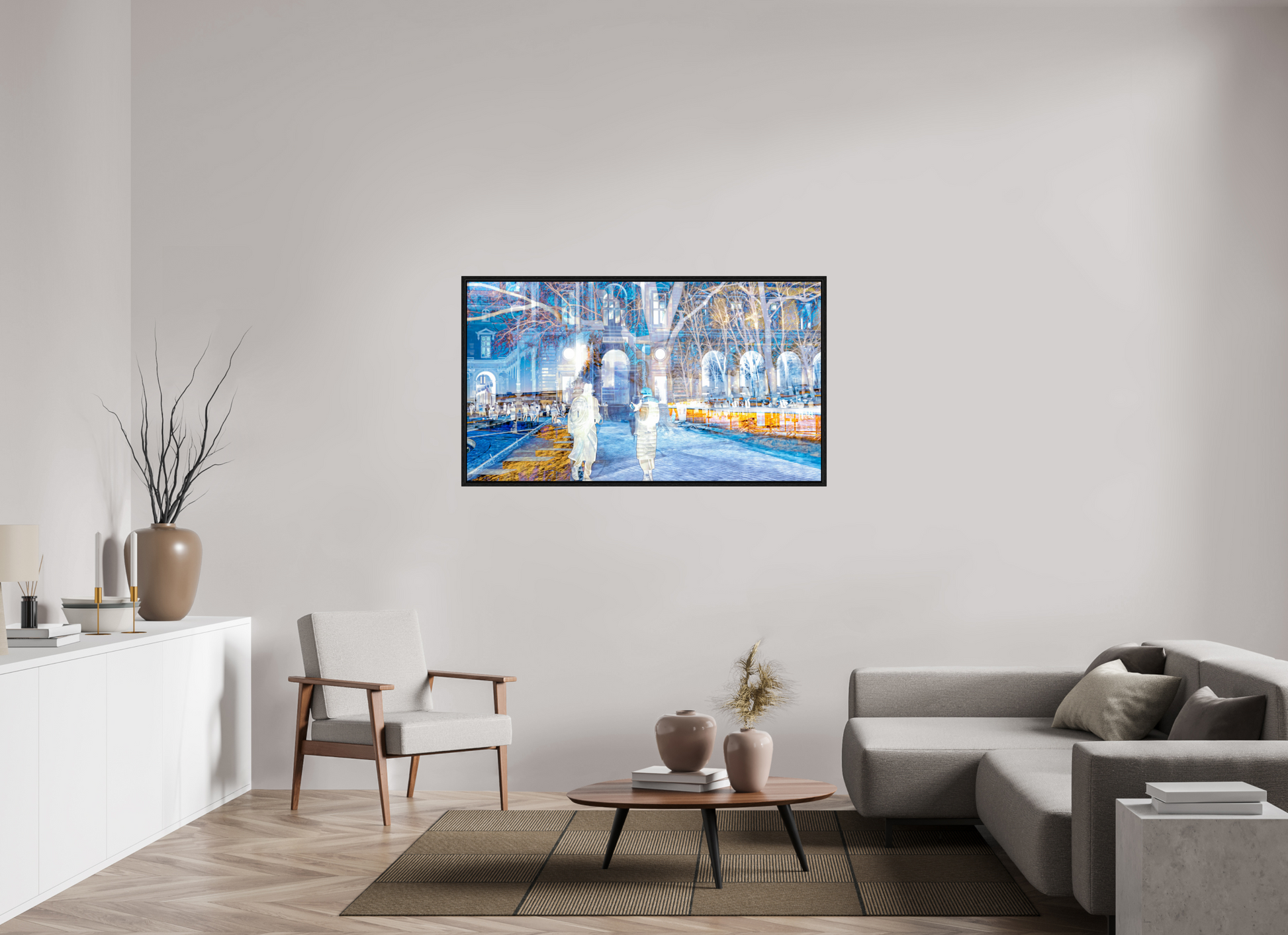 144 x 81 cm, 8 Caisse américaine Noire Les corps devenaient légers en traversant la place
