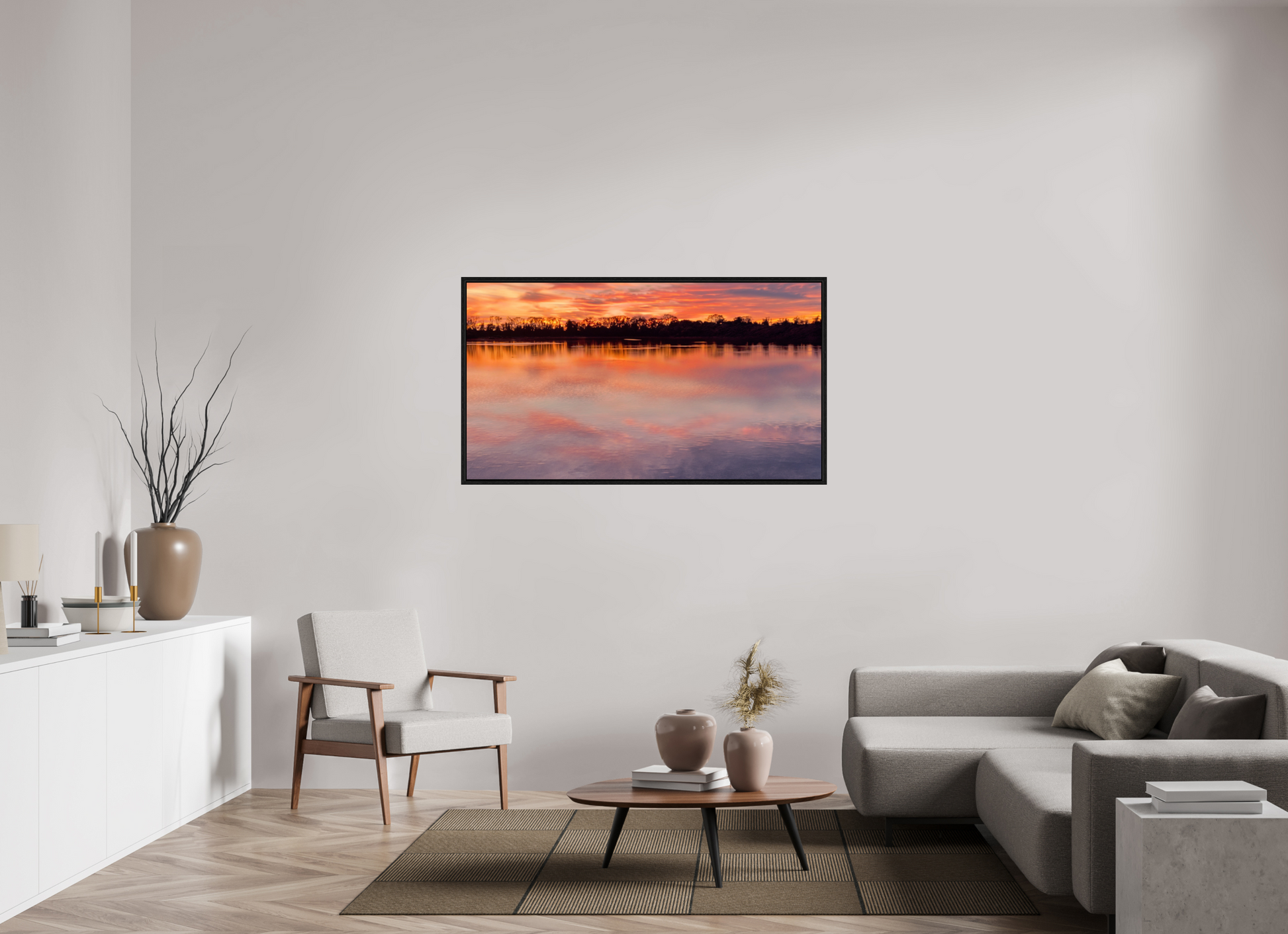 144,2 x 80 cm, Caisse américaine Noire Reflets d’un Même Ciel IV – L'Horizon en Fusion
