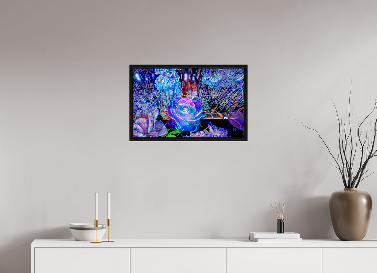 64 x 40 cm, Caisse américaine Noire Lorsque la lumière se souvient des fleurs