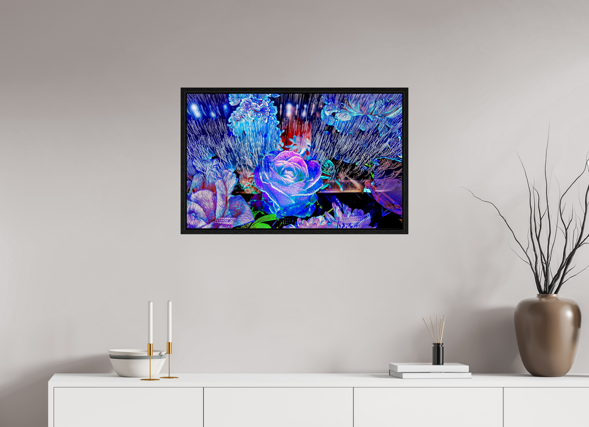 80 x 50 cm, 8 Caisse américaine Noire Lorsque la lumière se souvient des fleurs