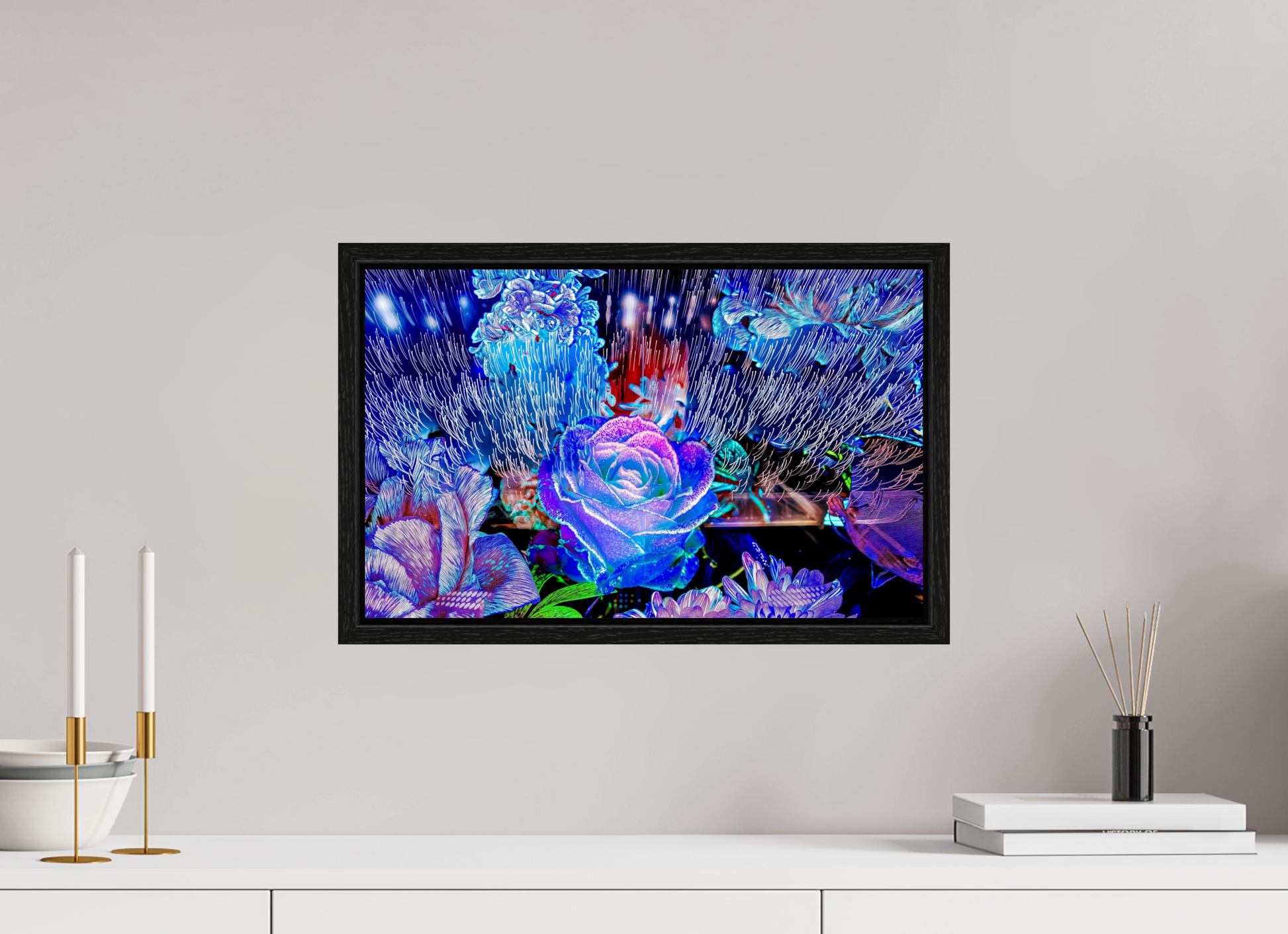 48 x 30 cm, 8 Caisse américaine Noire Lorsque la lumière se souvient des fleurs