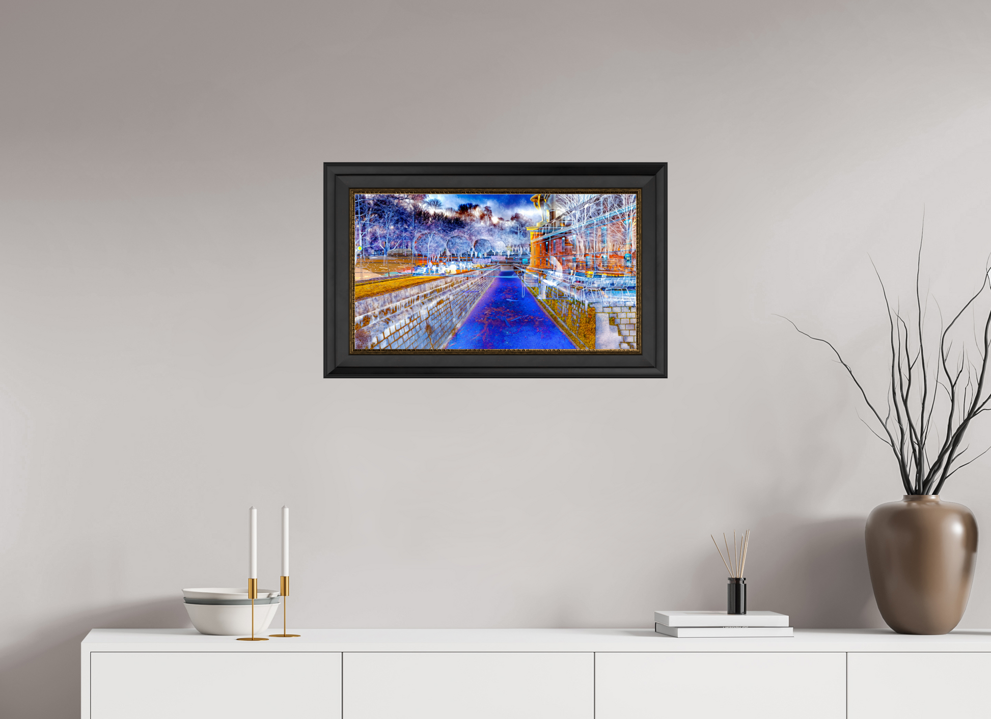 64 x 36 cm, 11 Cadre Noir-Or Le jour où l’eau est devenue une frontière