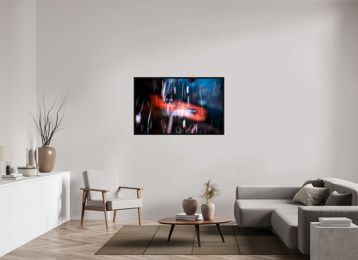 128 x 80 cm, Caisse américaine Noire Un sillage de lumière fend l'obscurité.