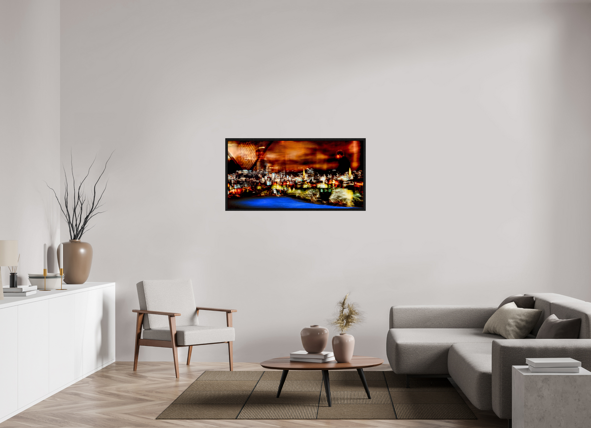120 x 60 cm, Caisse américaine Noire Promeneur des nébuleuses urbaines