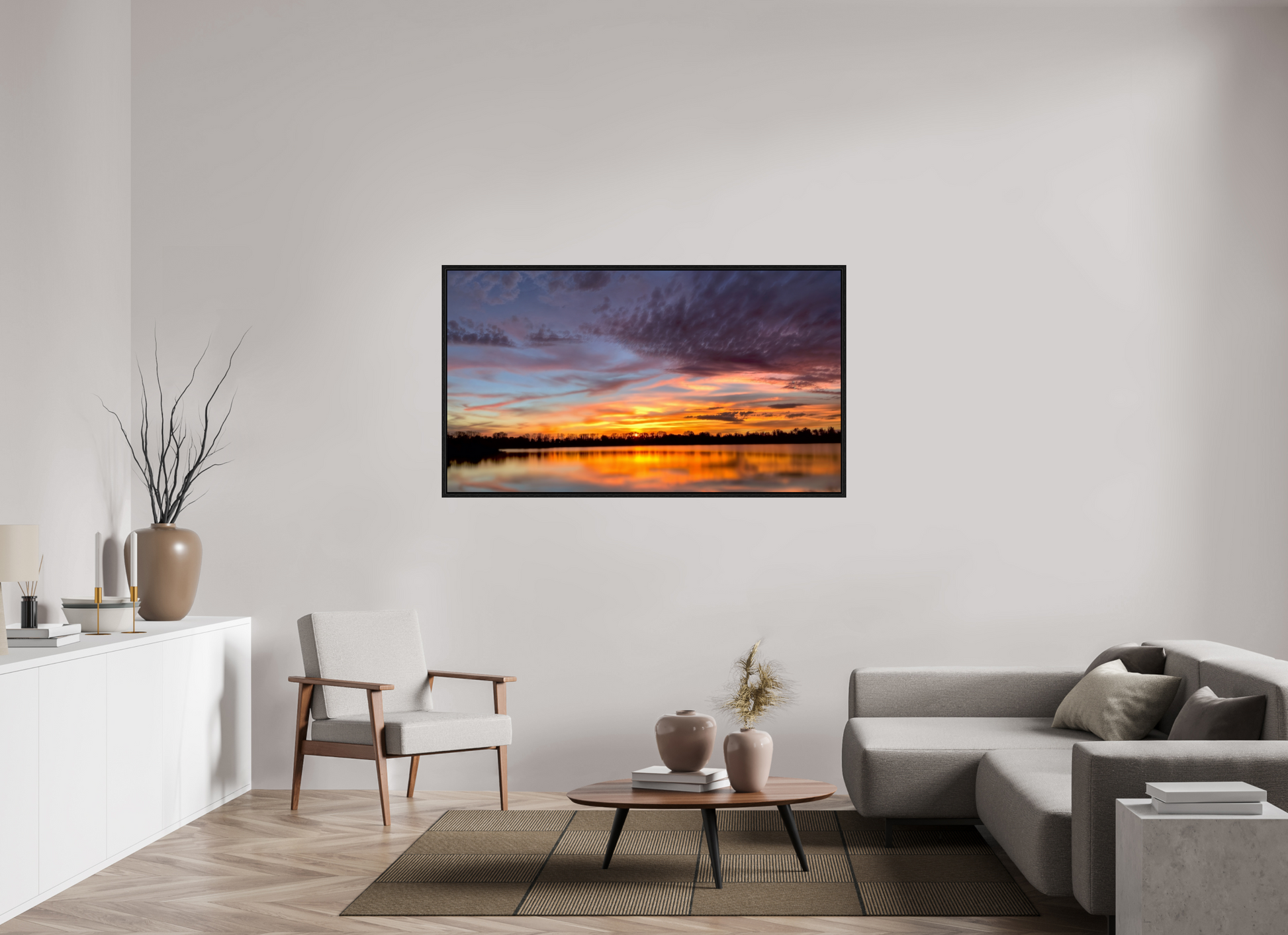 160 x 90 cm, Caisse américaine Noire 11 Reflets d’un Même Ciel XI – L’Éclat du Couchant