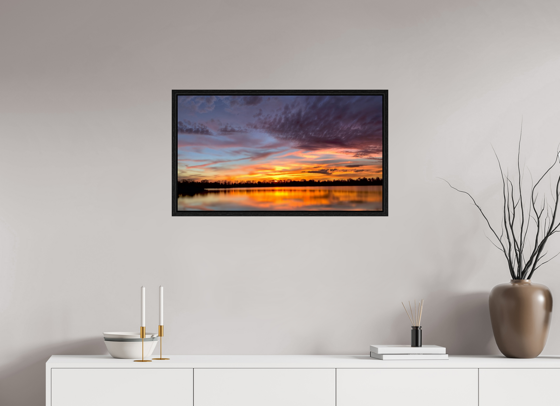 80 x 45 cm, Caisse américaine Noire 11 Reflets d’un Même Ciel XI – L’Éclat du Couchant