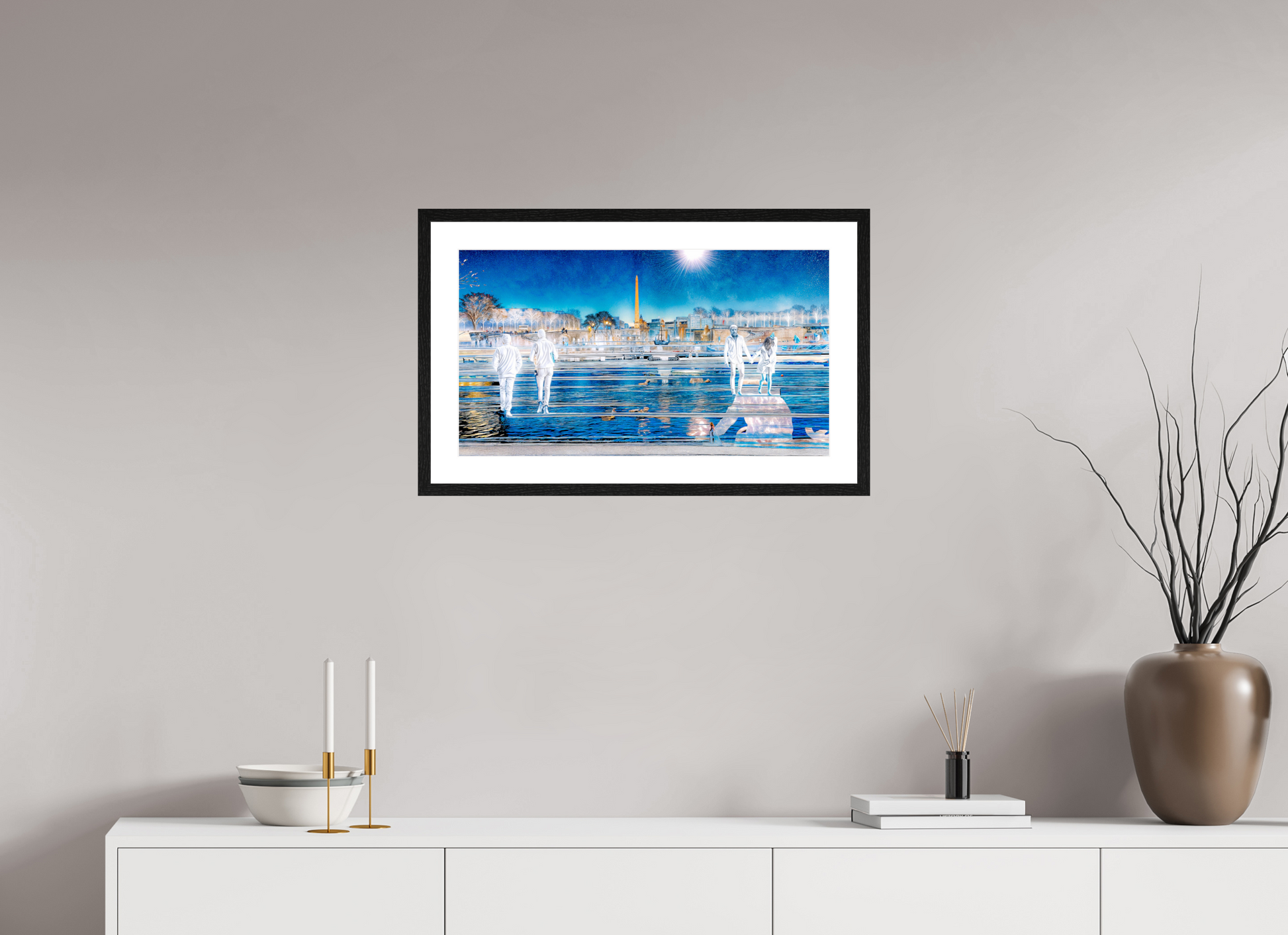 64 x 36 cm, 4 Cadre Noir : Passe-Partout Blanc Les pas flottaient au-dessus du temps