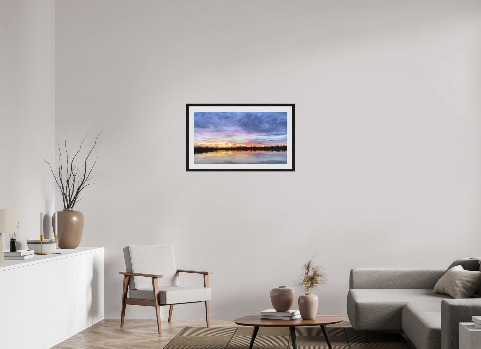 80 x 45 cm, Cadre Noir Flottant Reflets d’un Même Ciel II – Le Souffle Pourpre
