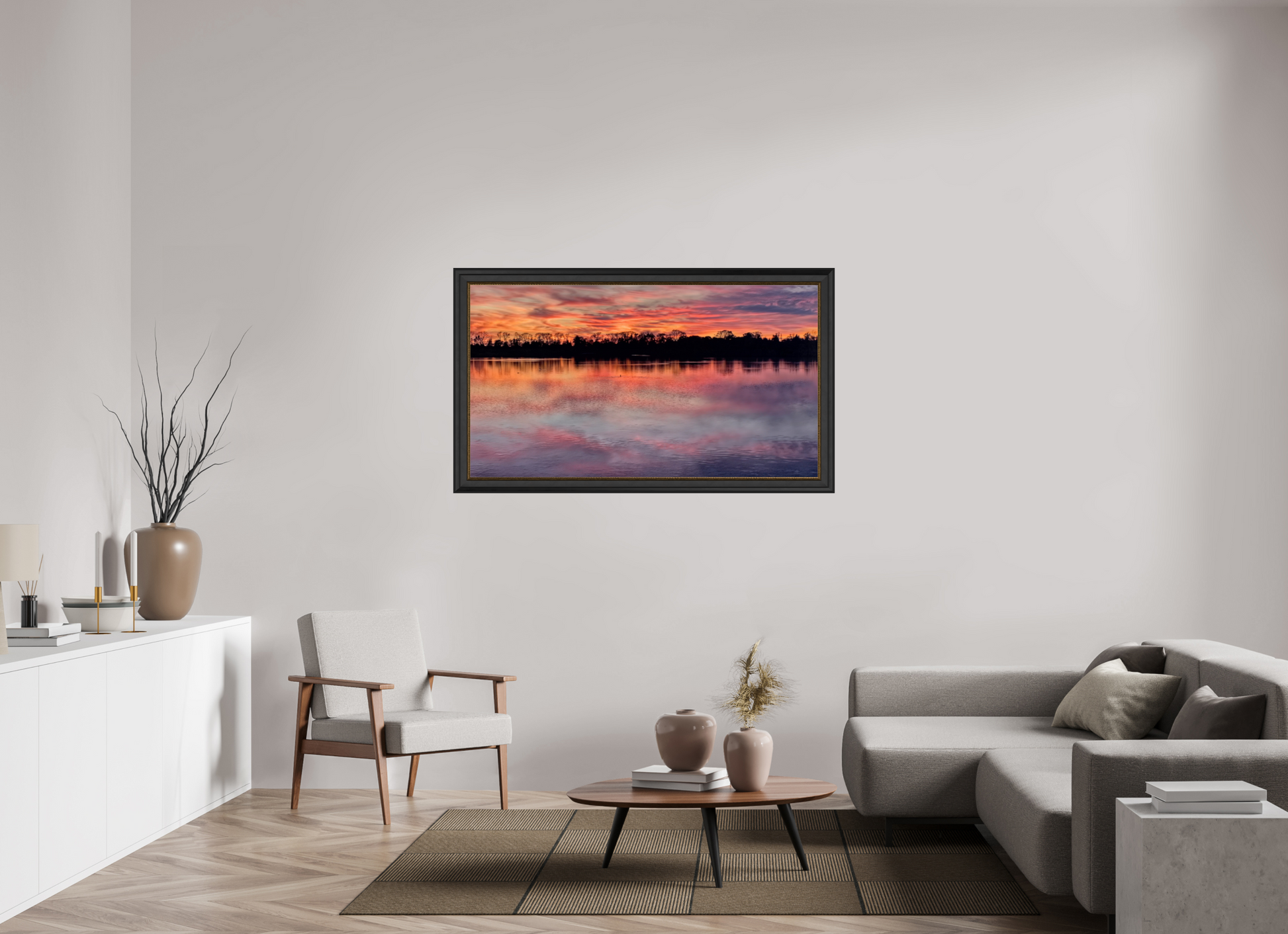 143,2 x 80 cm, Cadre Noir-Or Reflets d’un Même Ciel V – Le Ciel Renversé