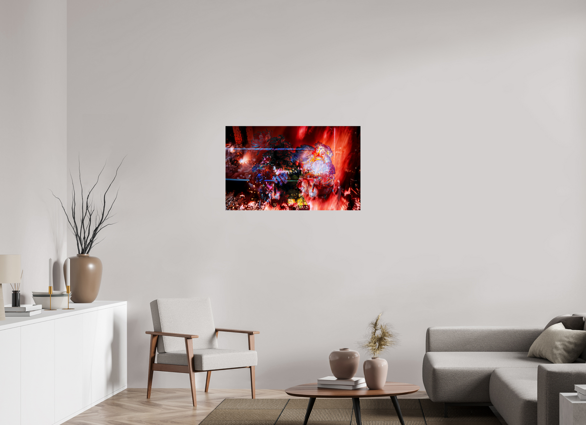 96 x 60 cm, Tirage photo sous Verre acrylique L’étreinte des pétales ardents