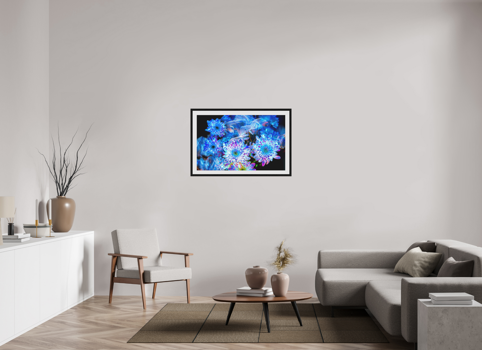 96 x 60 cm, 10 Cadre Noir Flottant Éclosions dans le courant céleste