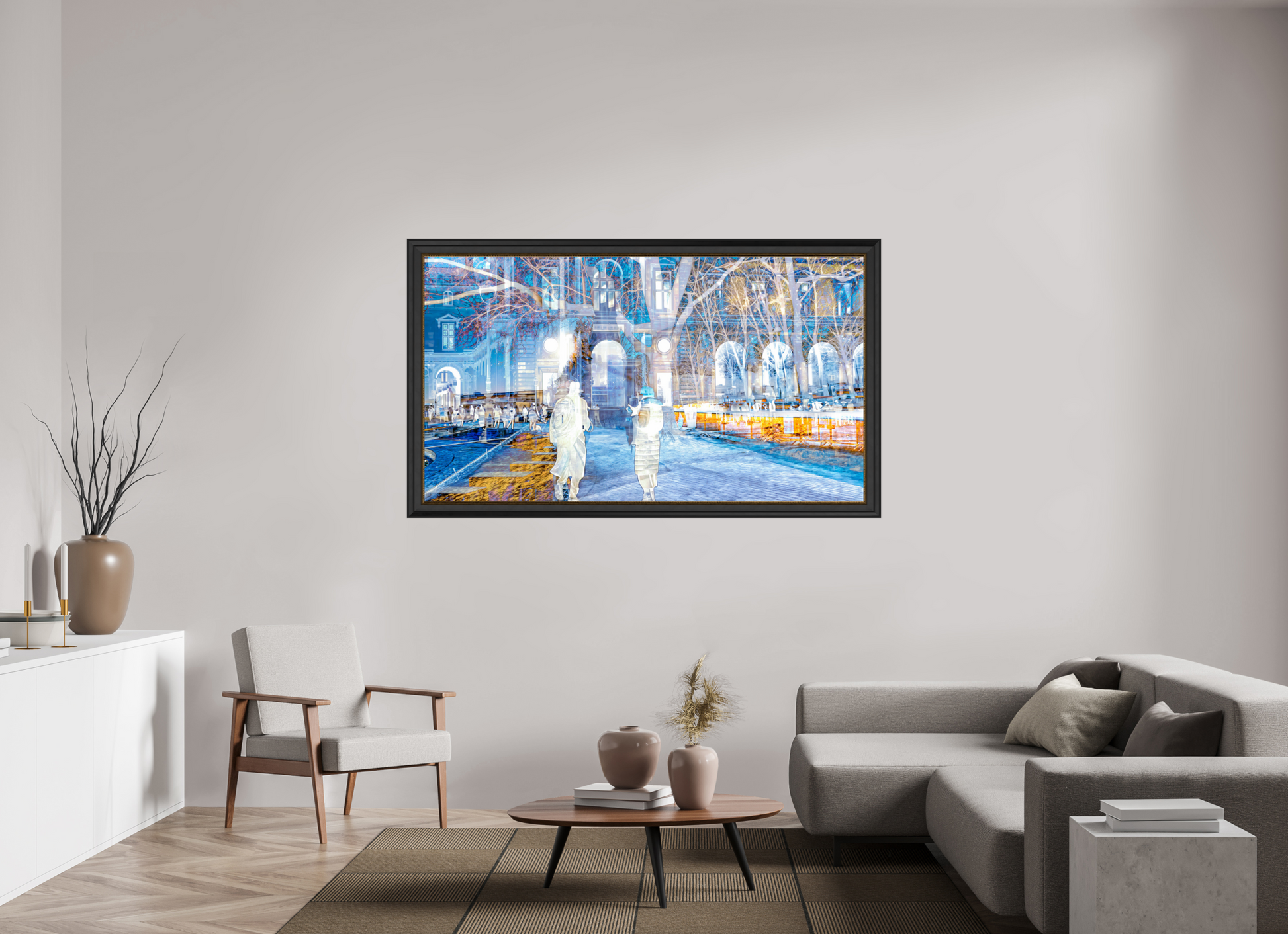 176 x 99 cm, 11 Cadre Noir-Or Les corps devenaient légers en traversant la place