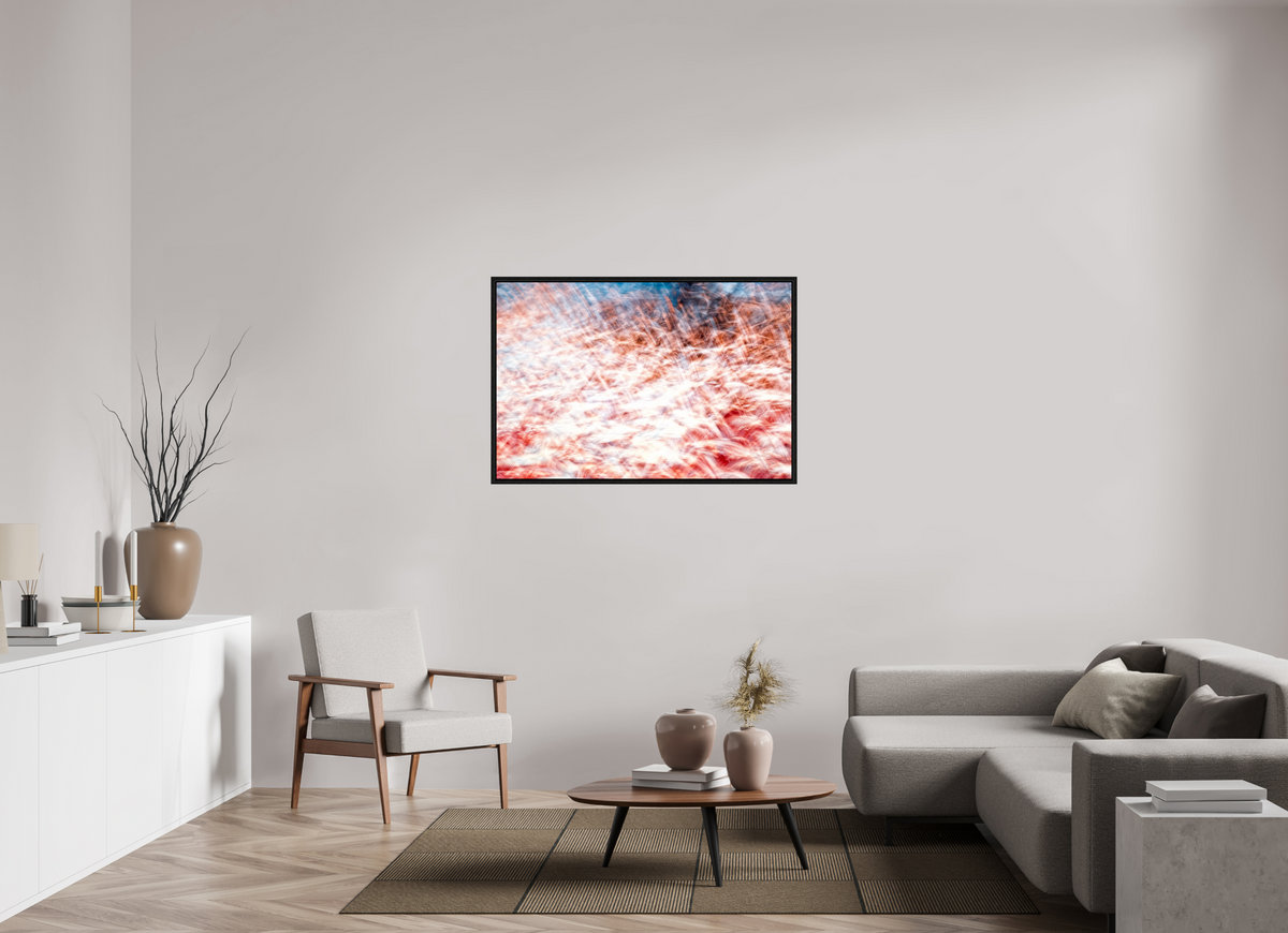 120 x 80 cm, Caisse américaine Noire La mer des plumes rouges