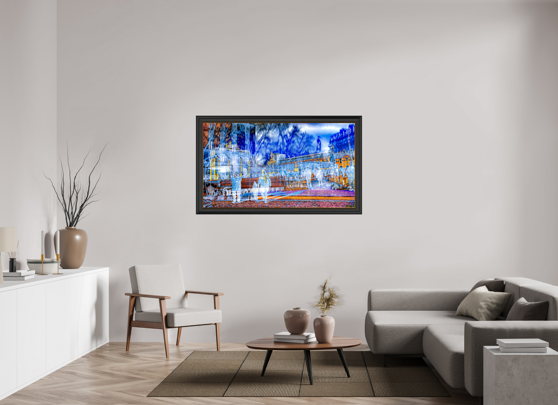 144 x 81 cm, 11 Cadre Noir-Or Ce que la ville protège encore