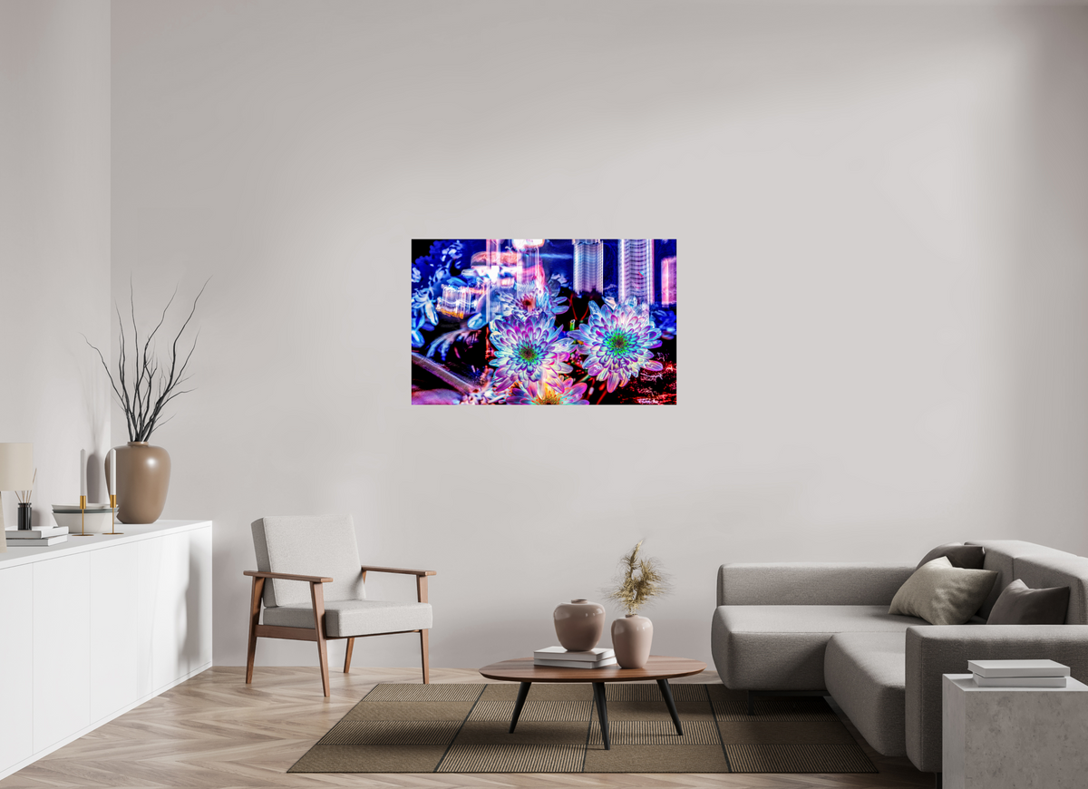 128 x 80 cm, Tirage photo contrecollé sur Dibond Murmure floral suspendu entre deux éclairs