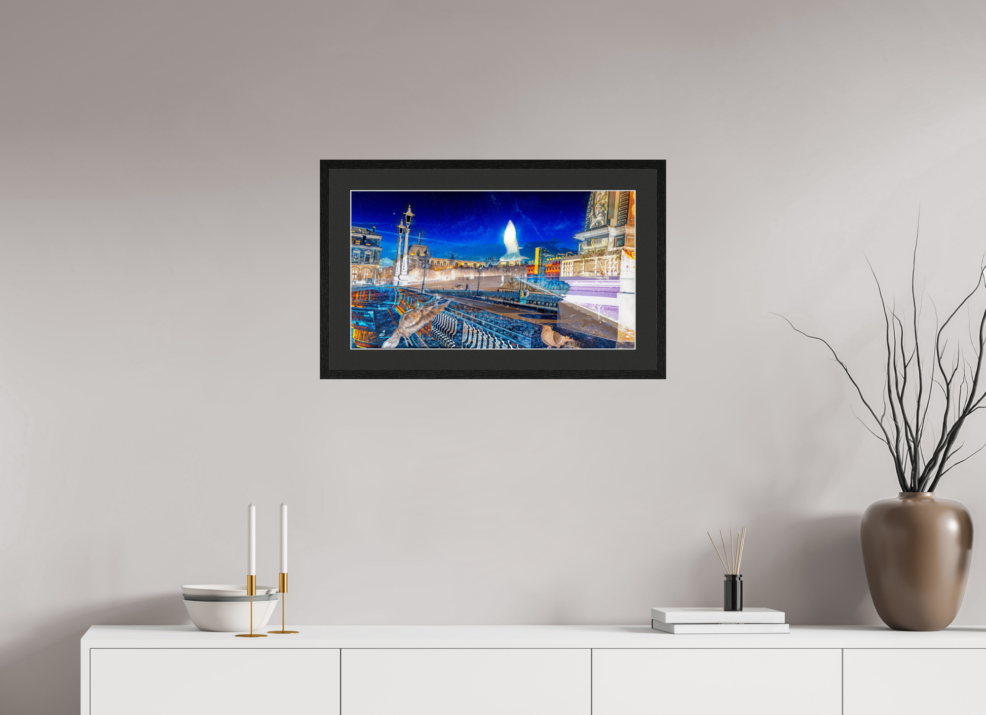 64 x 36 cm, 5 Cadre Noir : Passe-Partout Noir lisière Blanche Les oiseaux gardaient la ville pendant que nous dormions