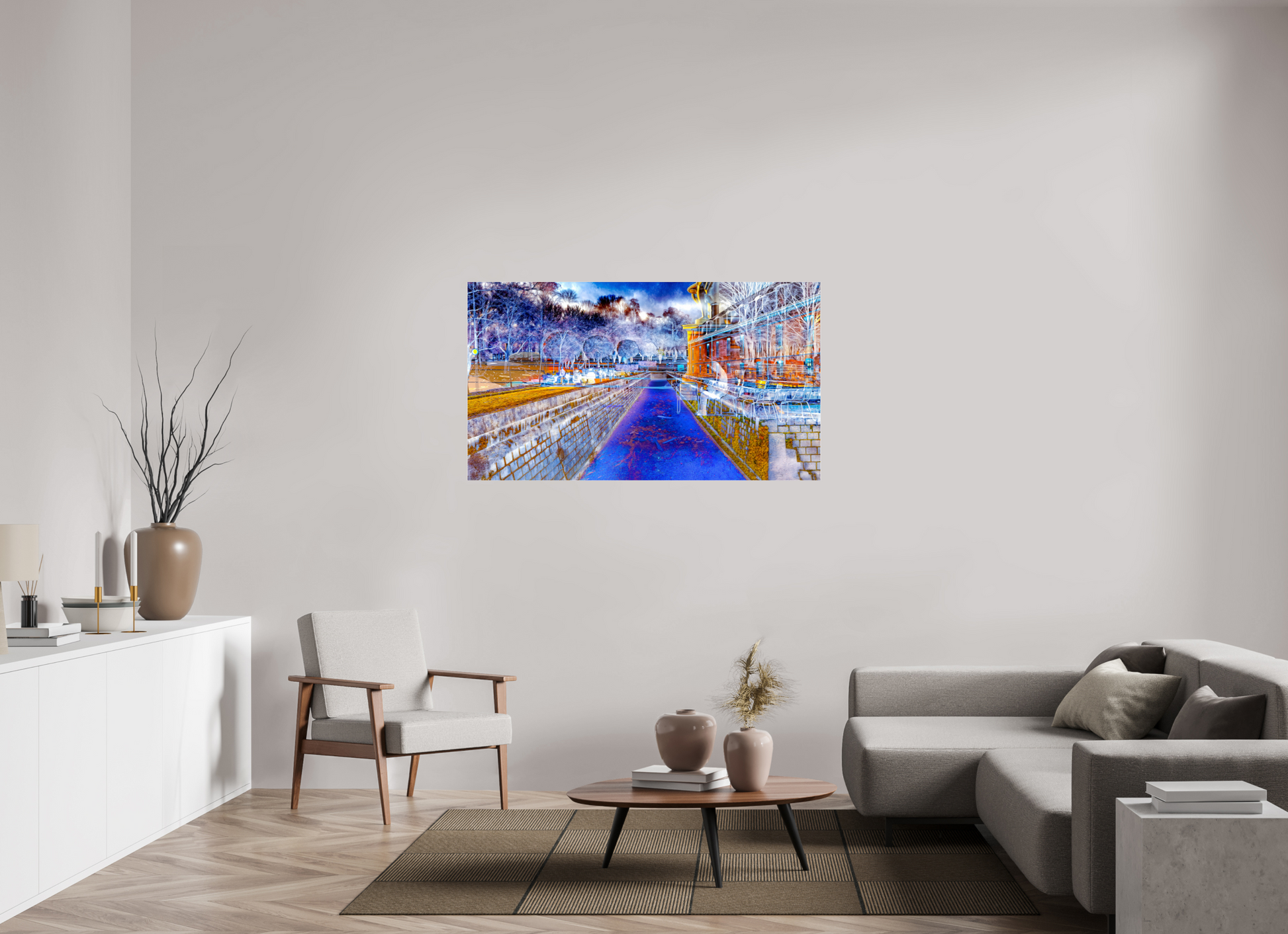144 x 81 cm, 3 Tirage photo sous Verre acrylique Le jour où l’eau est devenue une frontière